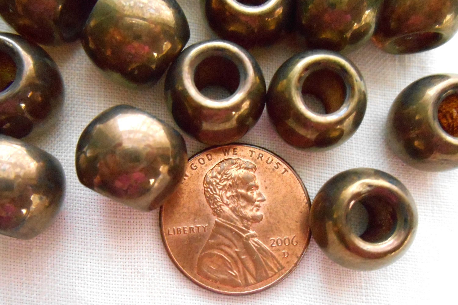 12mm round Lumi Brown iridescent glass big hole druk beads, 4.5mm holes, C8406