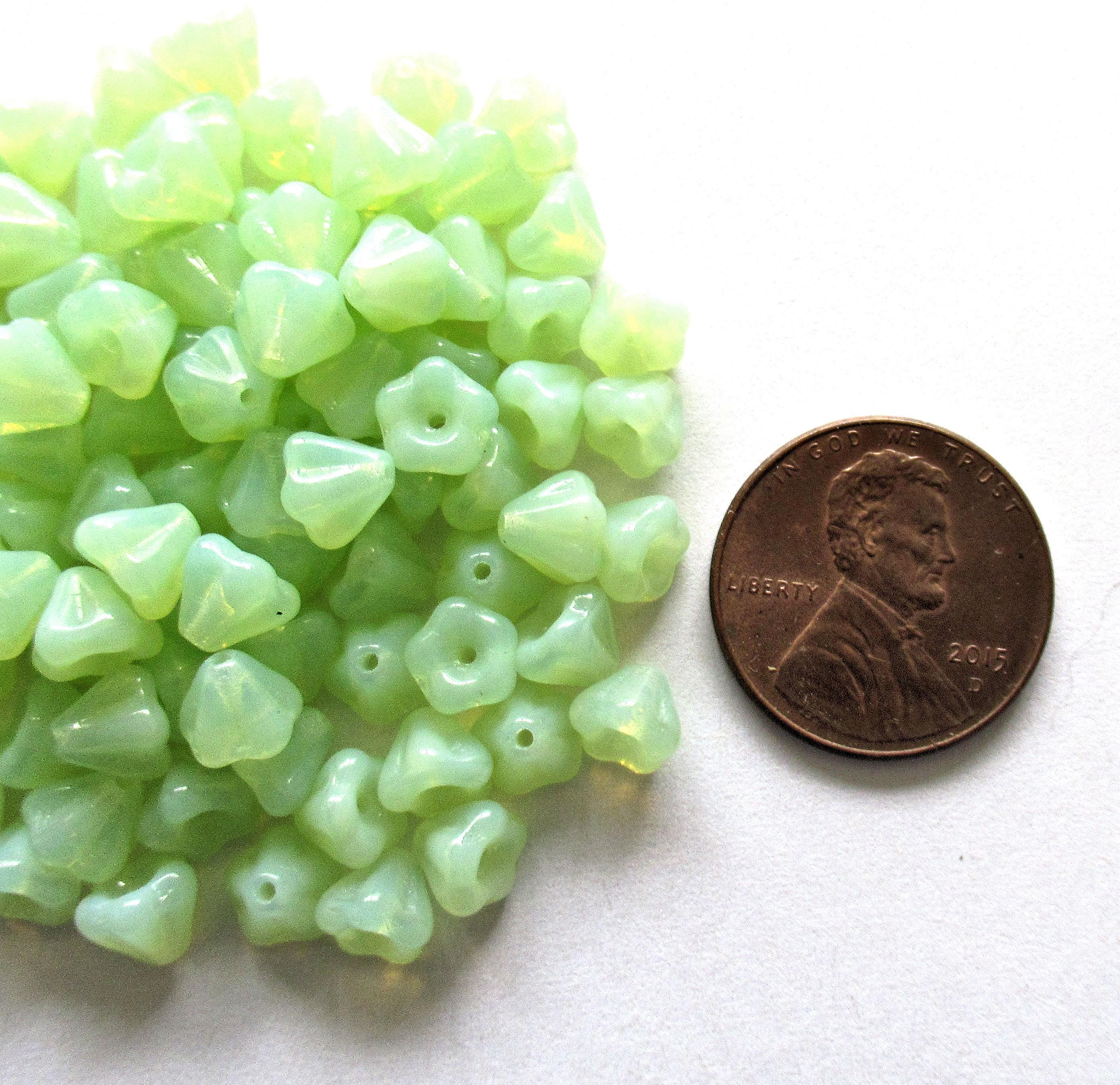 50 Czech glass baby Bell Flower beads - 4 x 6mm - mint green opal flower beads - 00201