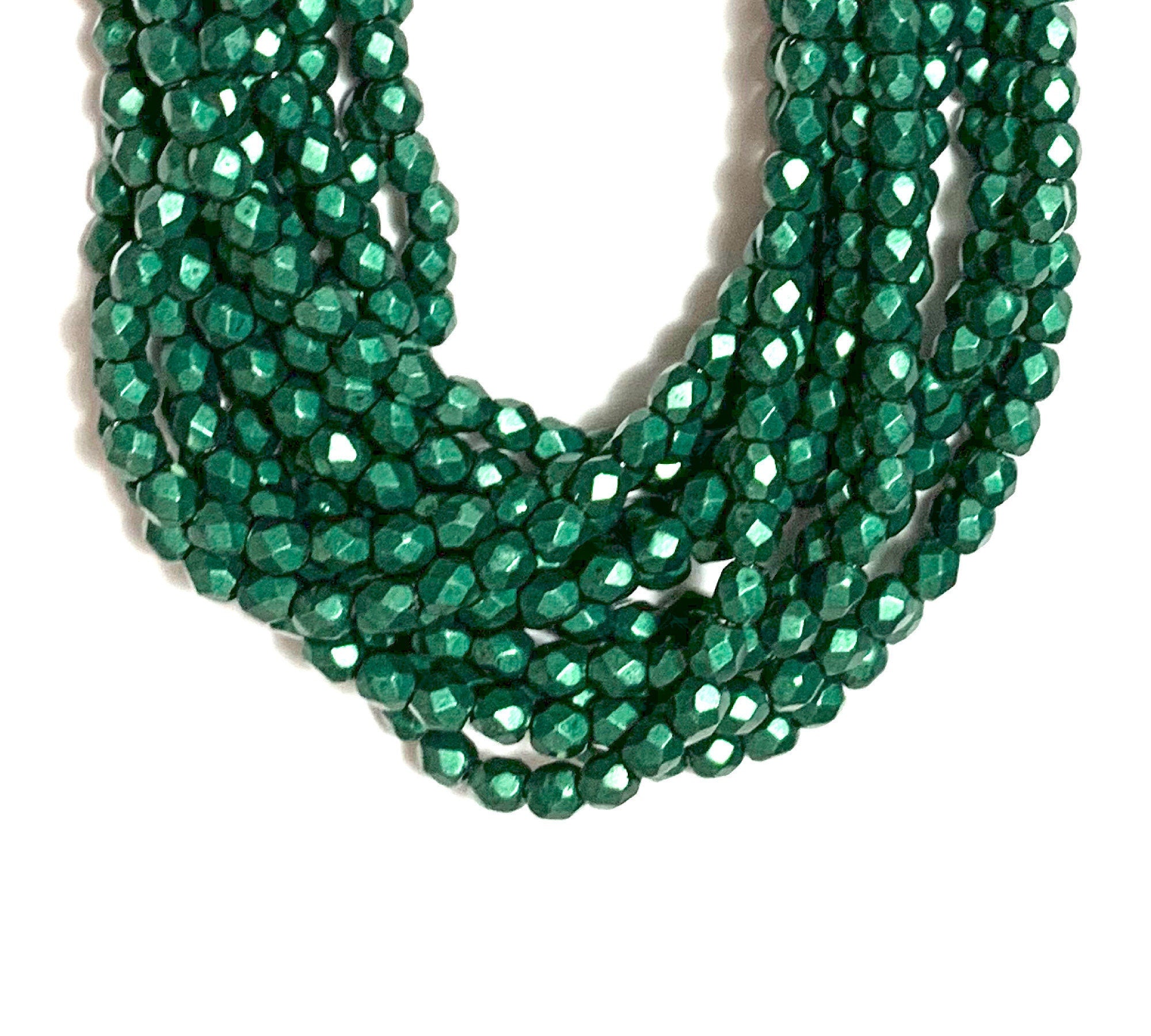 Lot of 50 3mm saturated metallic martini olive green Czech glass beads, round, faceted fire polished beads C0023