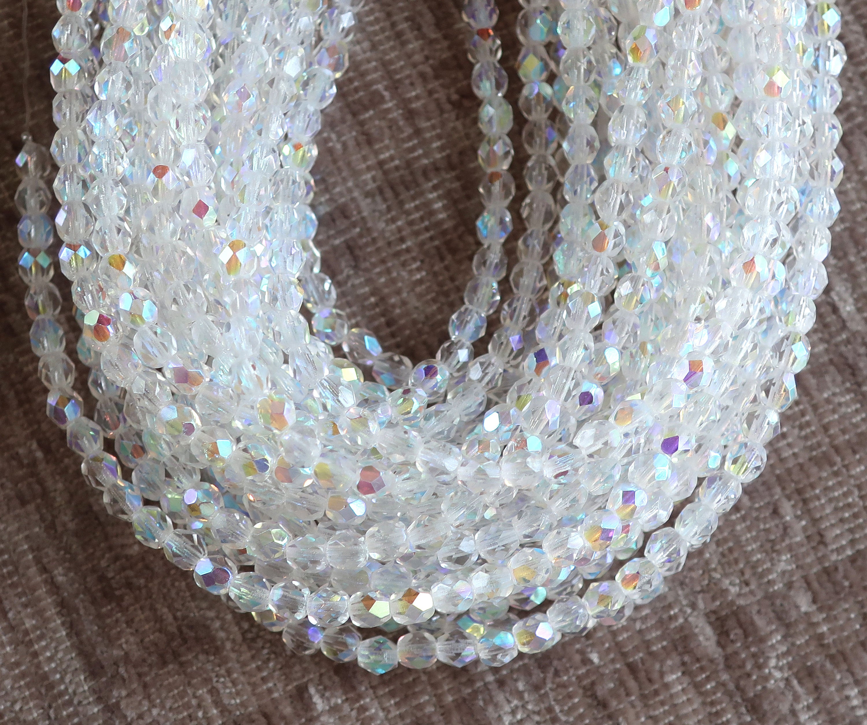 50 4mm Crystal AB, faceted round fire polished glass beads C2501