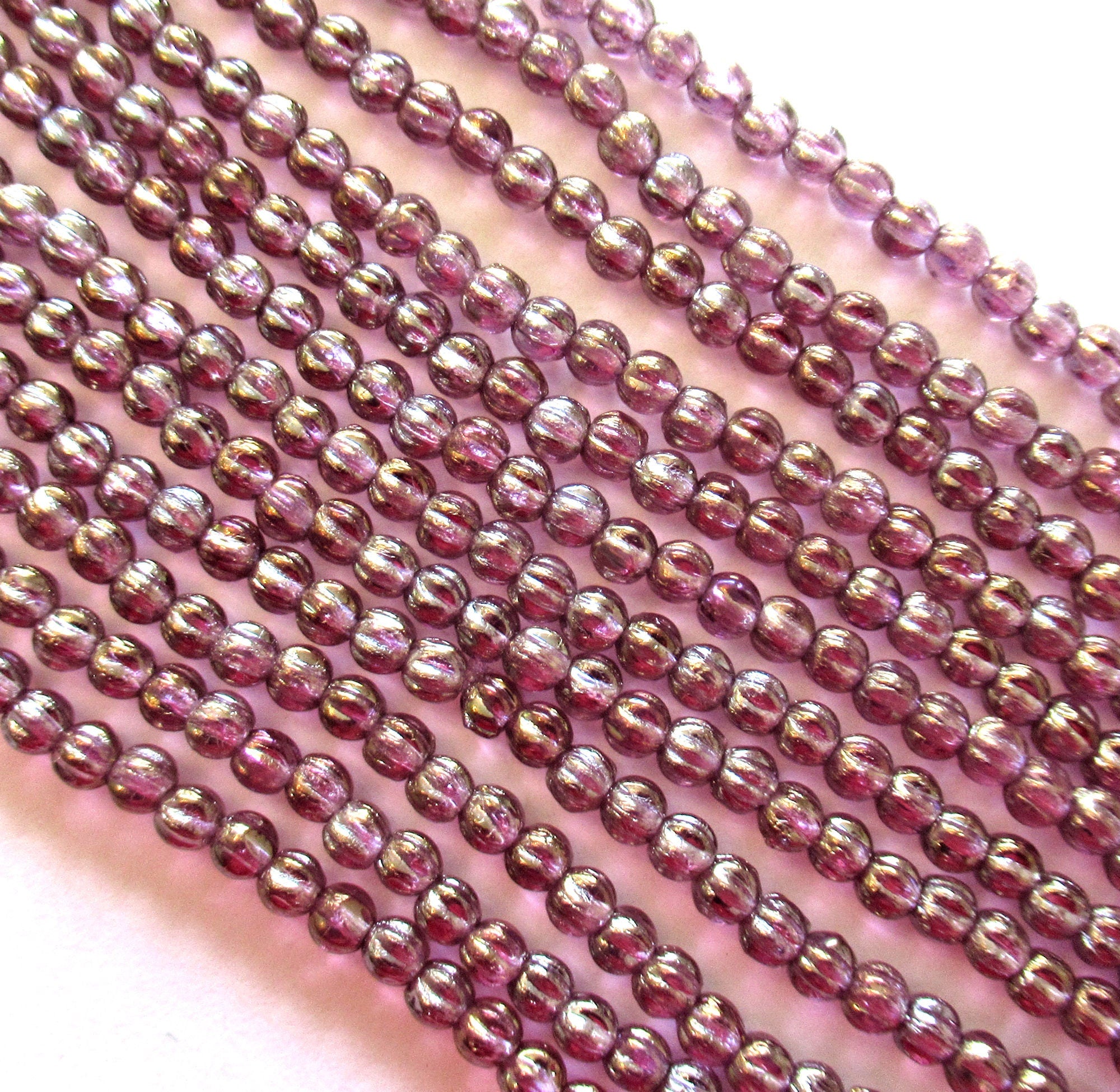 100 3mm Czech glass melon beads - transparent Luster Iris Amethyst melon beads - pressed glass purple beads - C0089