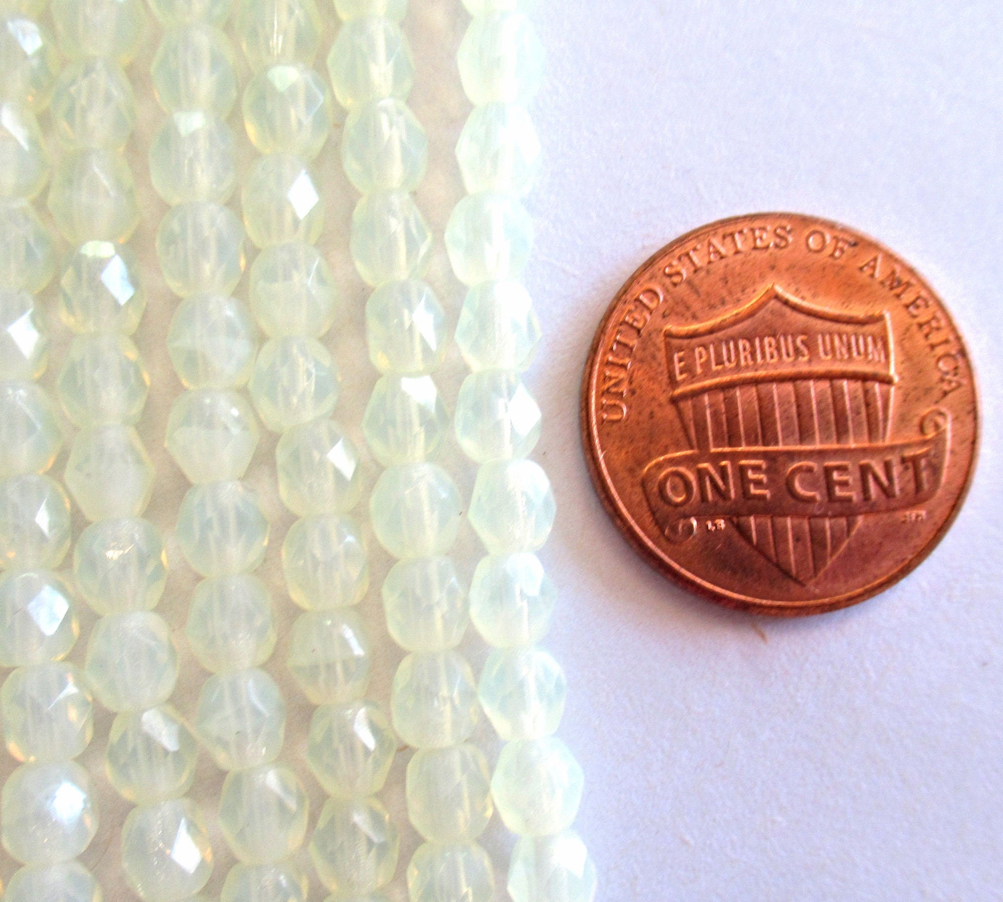 Fifty 4mm Czech glass beads - Milky Jonquil Yellow - fire polished faceted round glass beads C0056