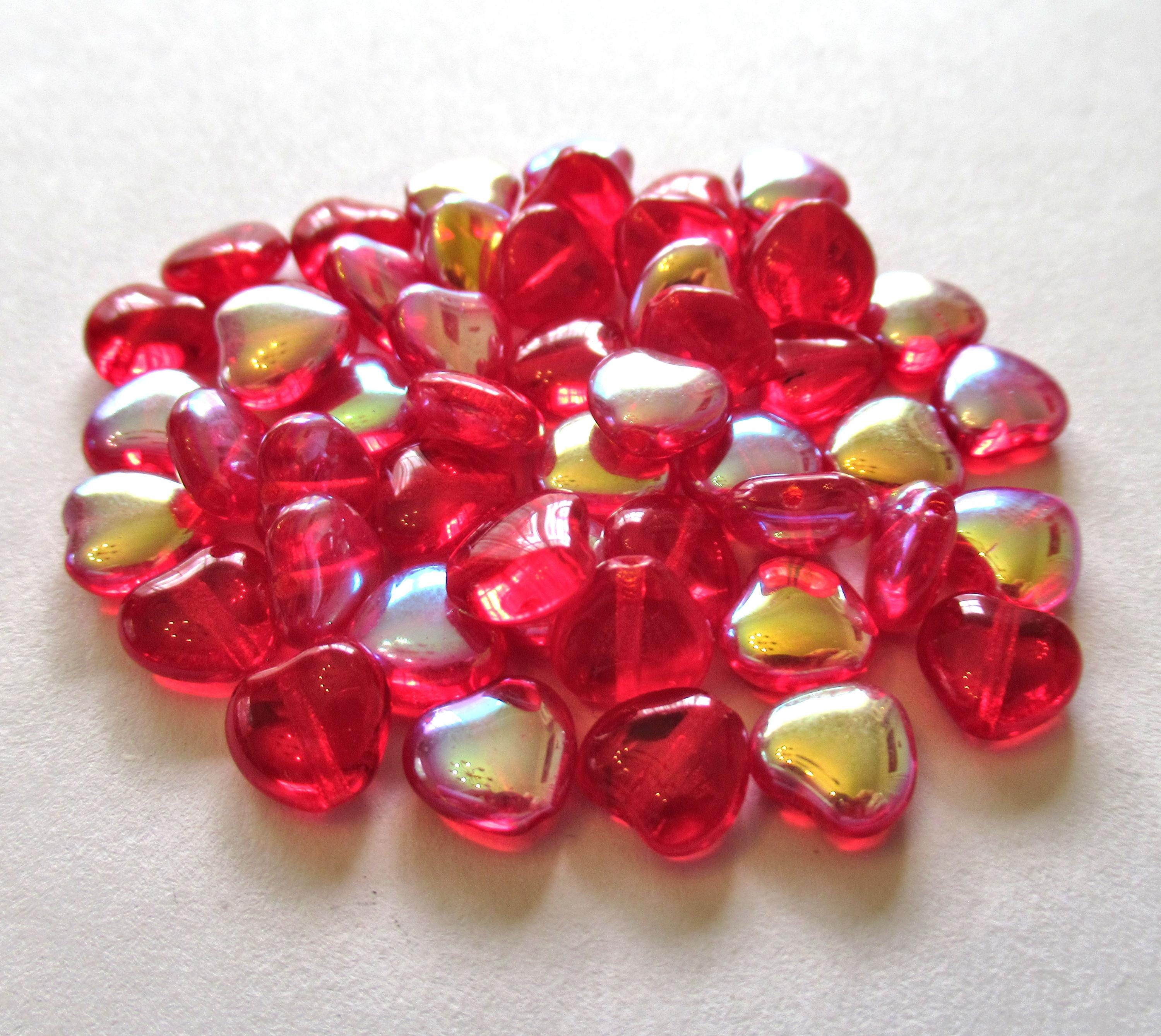 Lot of 25 8mm Czech glass heart beads - transparent red ab heart shaped beads - C00601