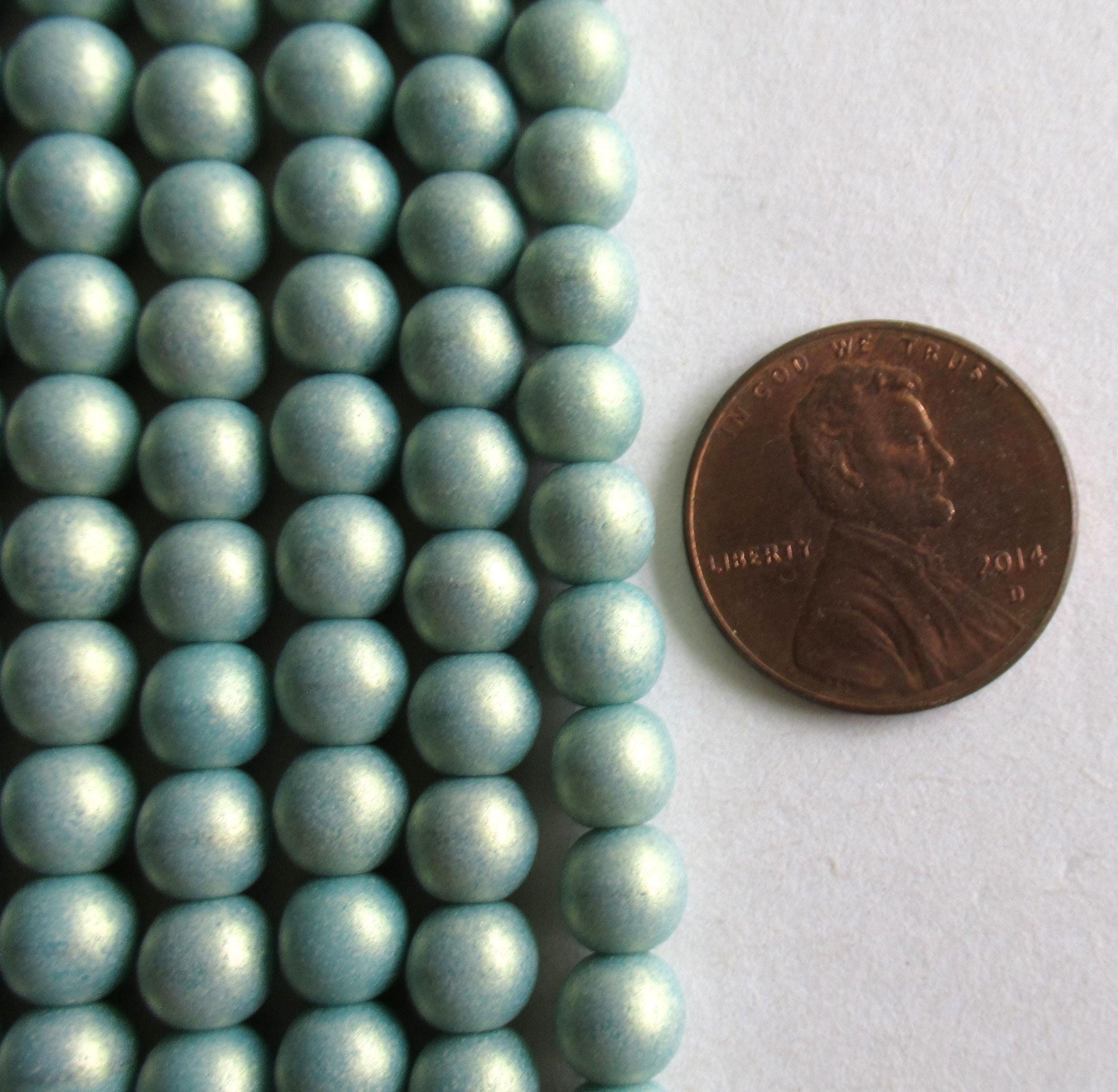 50 6mm Czech glass druk beads - matte sueded gold turquoise blue green - smooth round druks - C0007