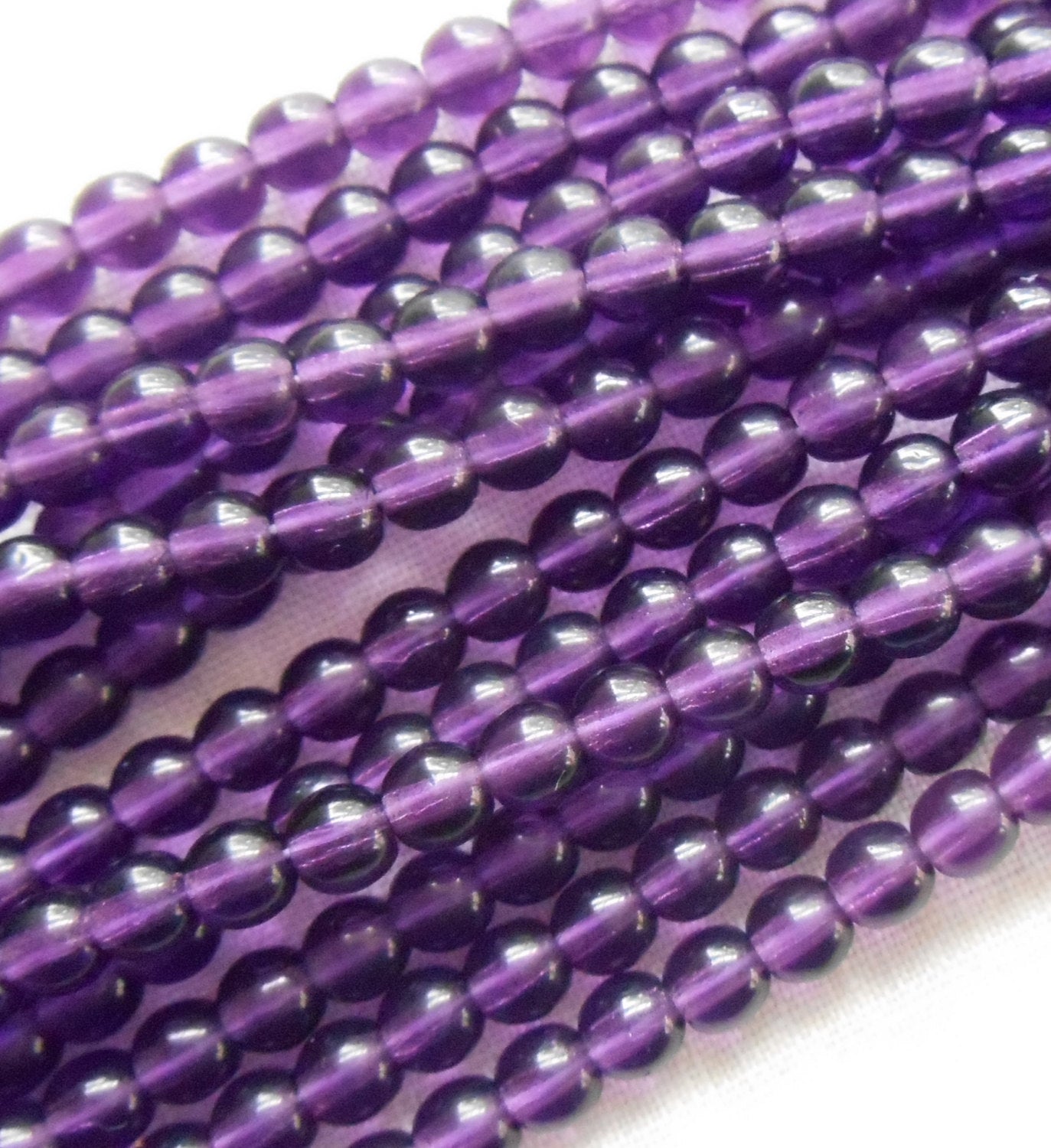 50 4mm Czech Deep Purple, Amethyst glass beads, smooth round druk beads, C7150
