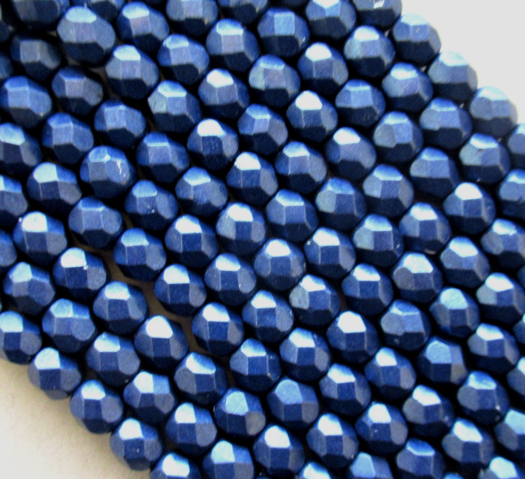 25 6mm faceted round Czech glass beads - Saturated Metallic Evening Blue beads - C0093