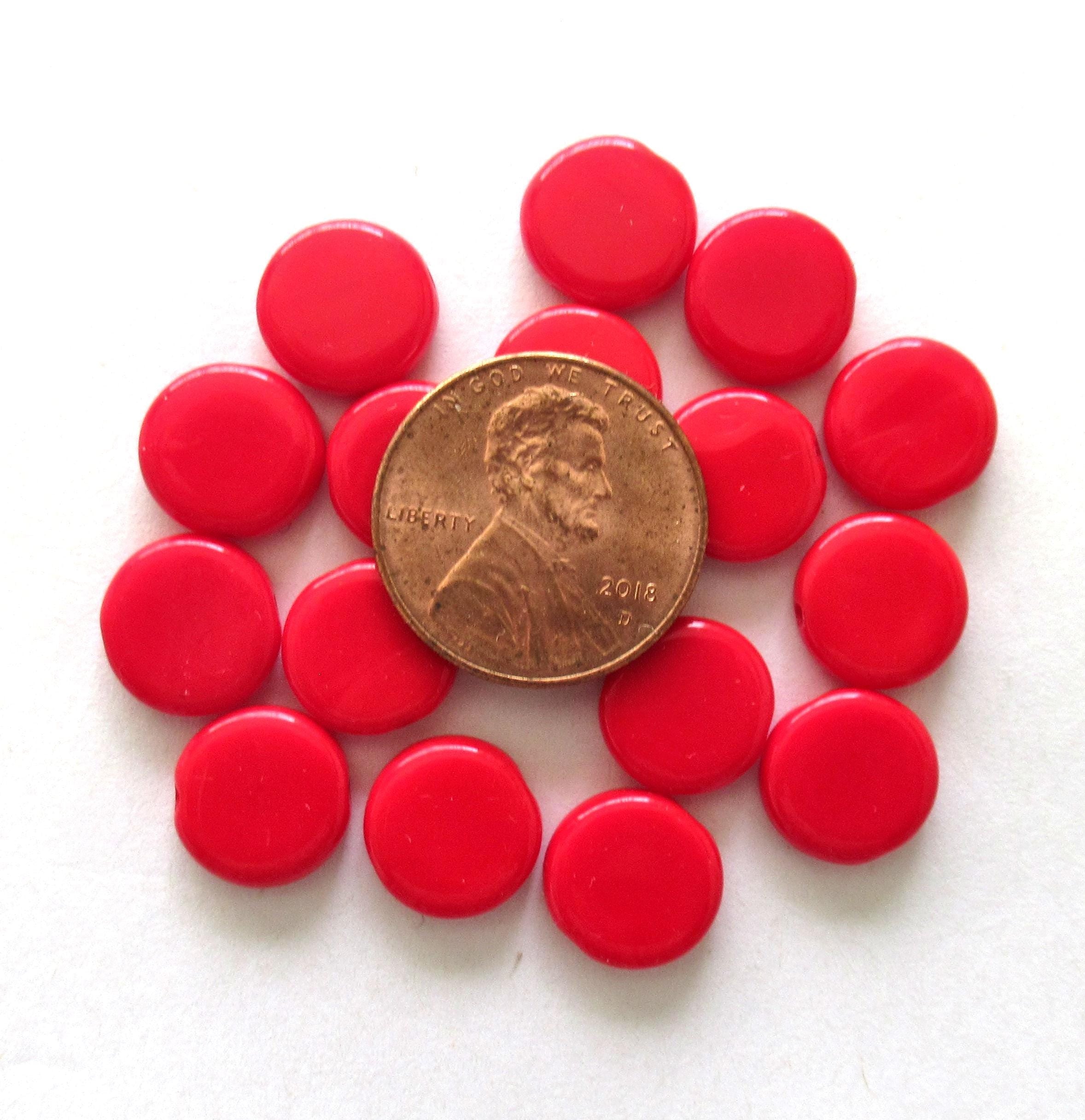 15 Czech glass coin beads - 10mm opaque red disc beads C0019