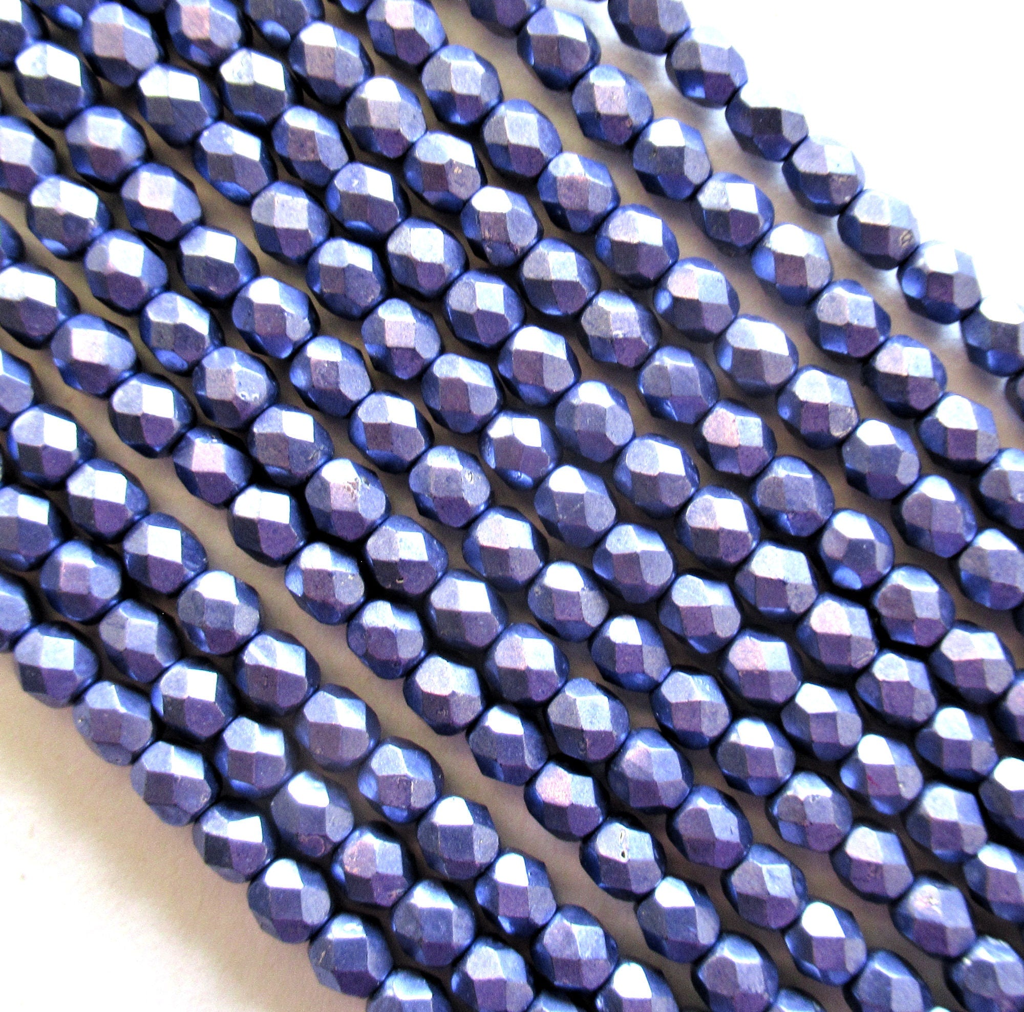 50 4mm Czech glass beads - metallic purple or saturated ultra violet beads - faceted fire polished beads - C0055
