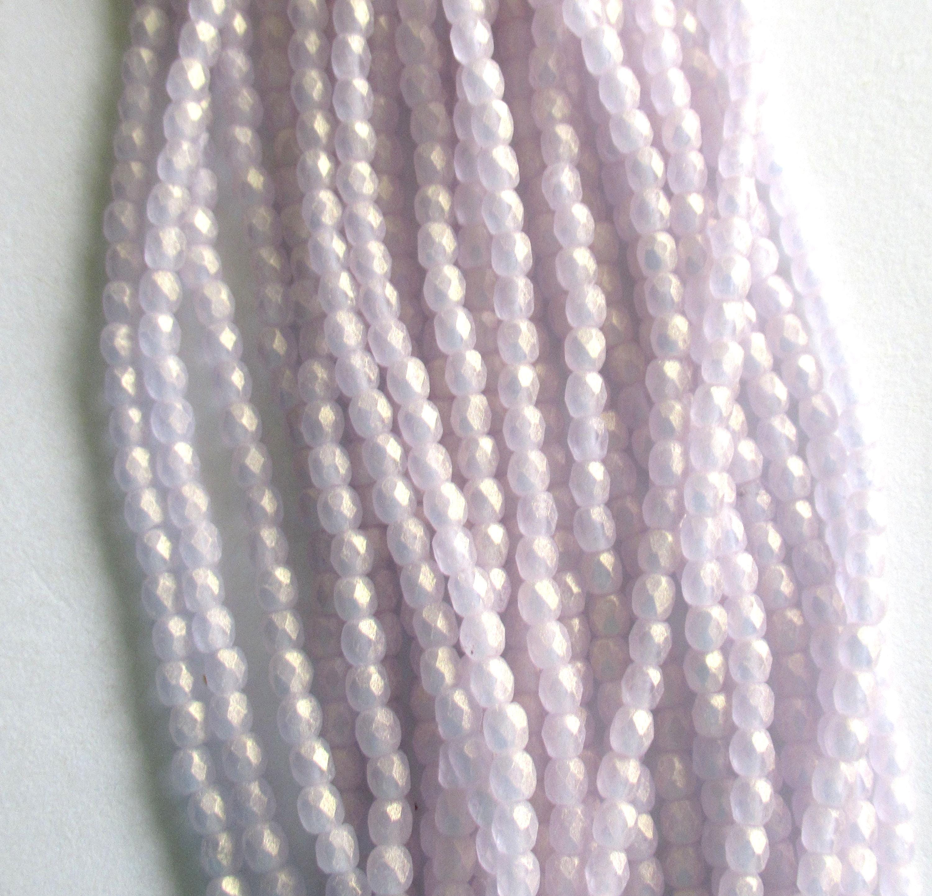 50 3mm Czech glass beads - Sueded Gold Alexandrite - light lilac / lavender - fire polished faceted round beads - C0055
