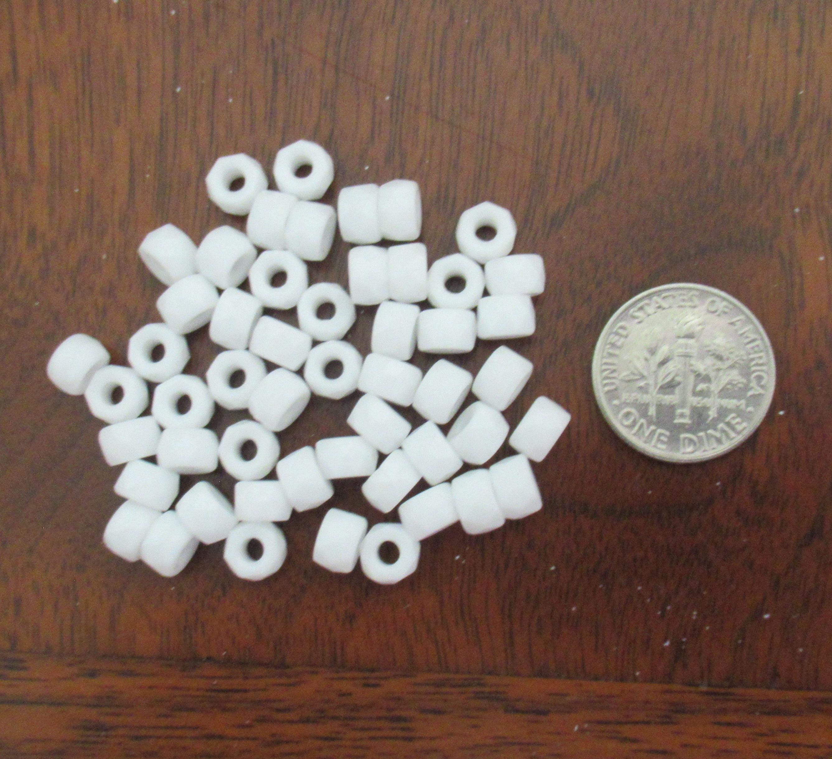 Lot of 50 6mm Czech glass faceted pony, roller or crow beads - opaque white large hole fire polished beads - C00431