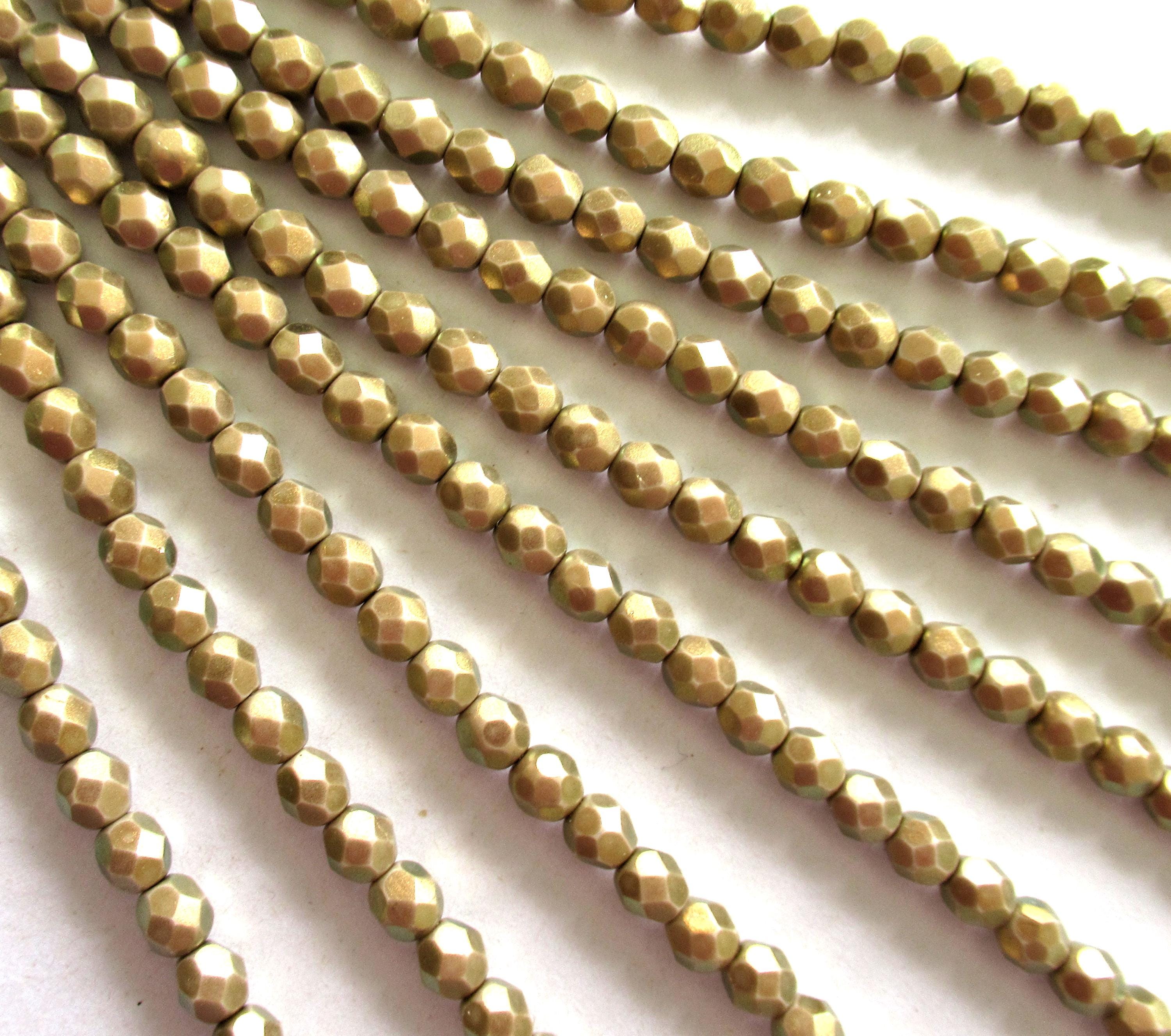 25 6mm Halo Ethereal Linen Czech glass beads - opaque neutral khaki beads - faceted fire polished round beads C0006