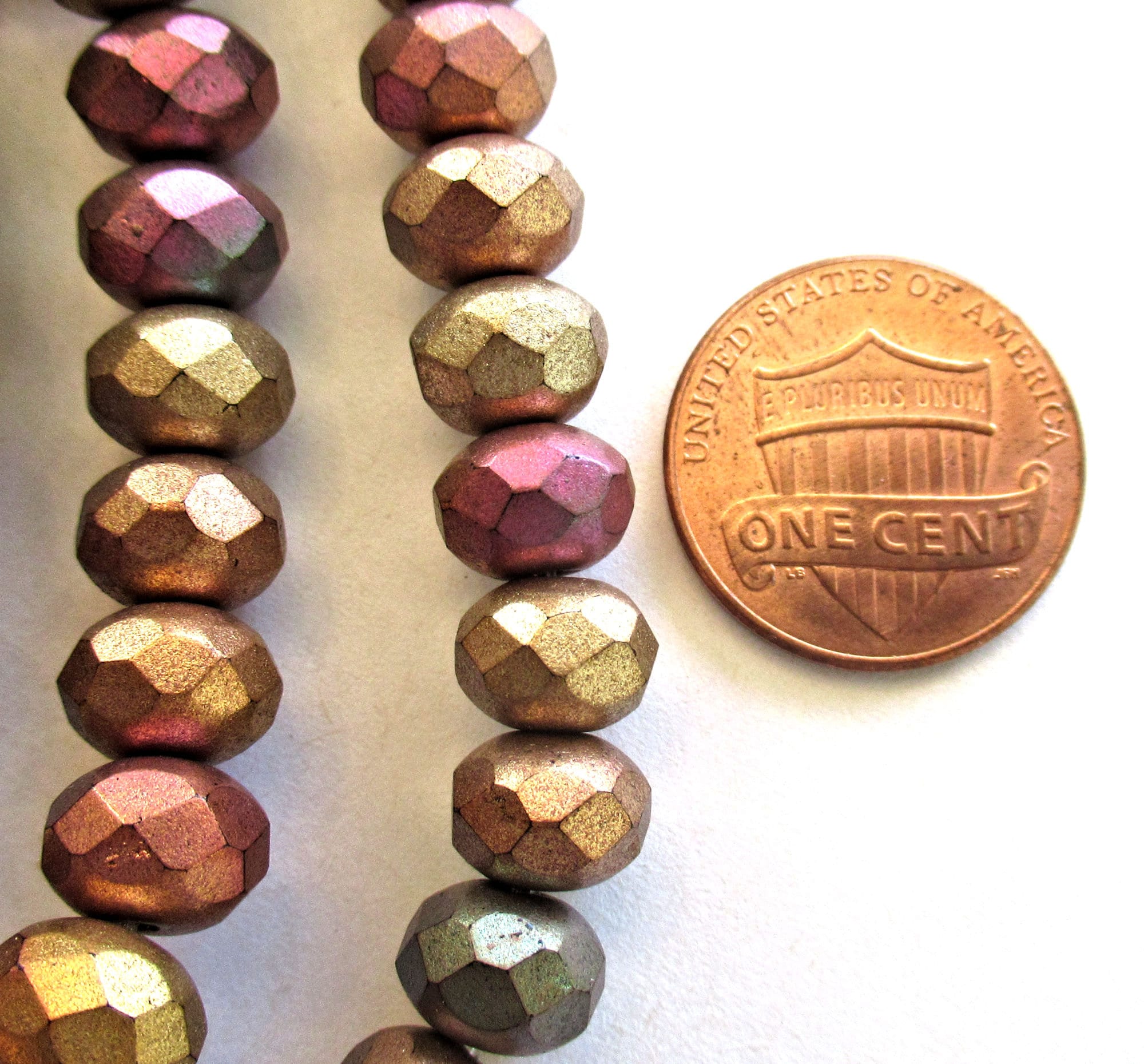 25 Czech glass puffy rondelle beads - opaque matte metallic mix earth tones - bronze iris - 6 x 8mm faceted fire polished rondelles C00822