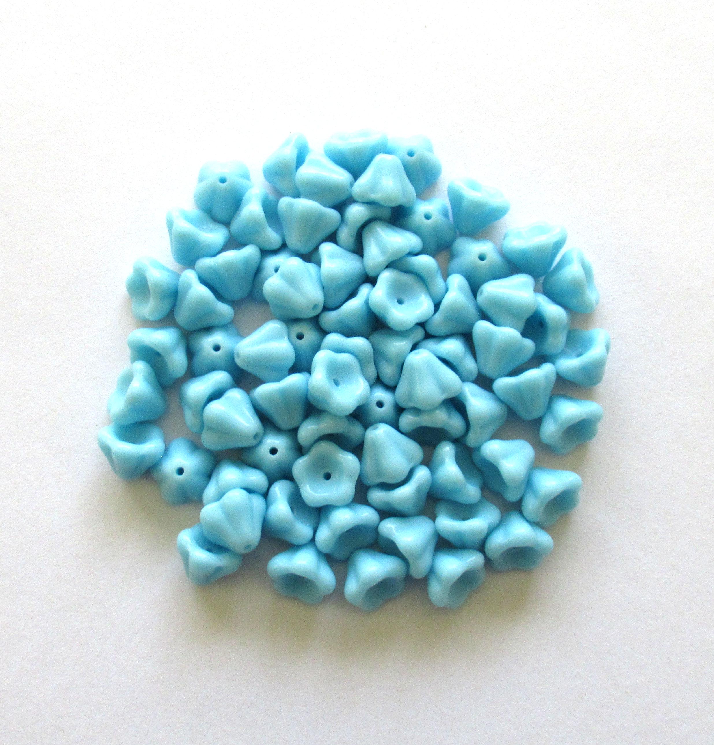 25 Czech glass Bell Flower beads - opaque turquoise blue pressed glass flower beads - 8 x 6mm - C00024
