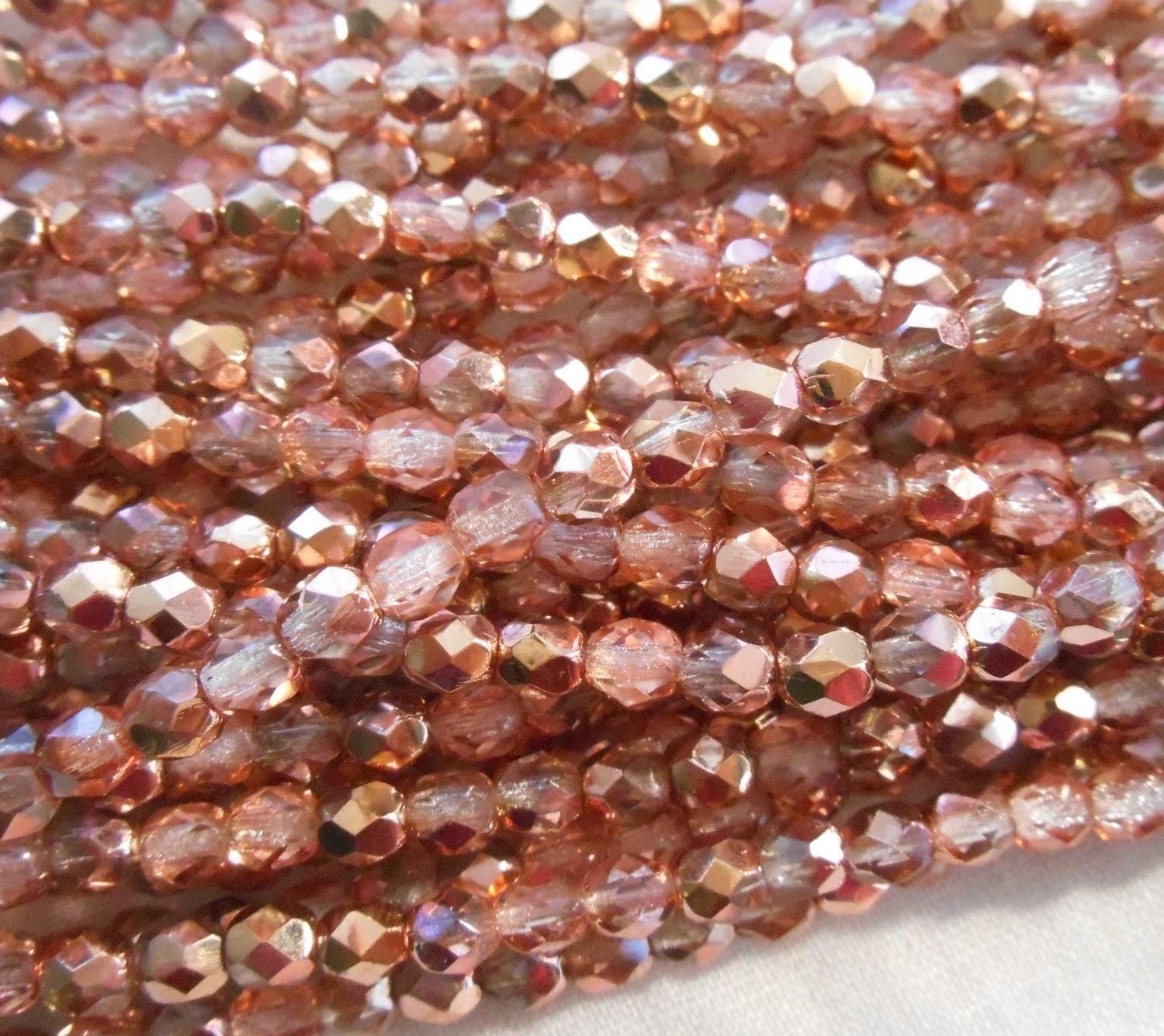 50 4mm Apollo Gold Czech glass beads, crystal and gold firepolished, faceted round beads, C5550