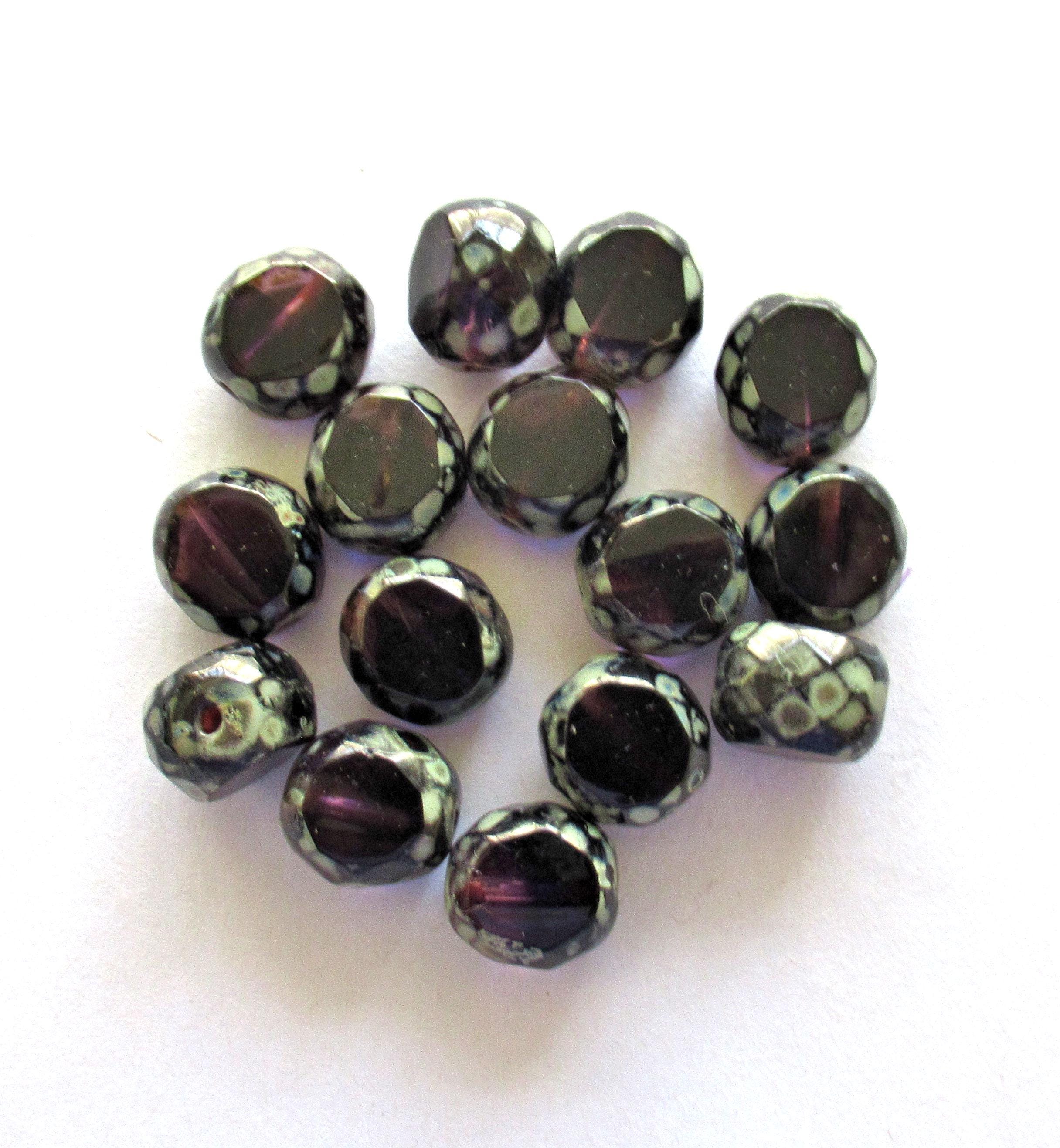 Five 12mm large Czech glass beads - purple / amethyst window beads - table cut chunky statement beads - dual faceted fire polished beads - 600531