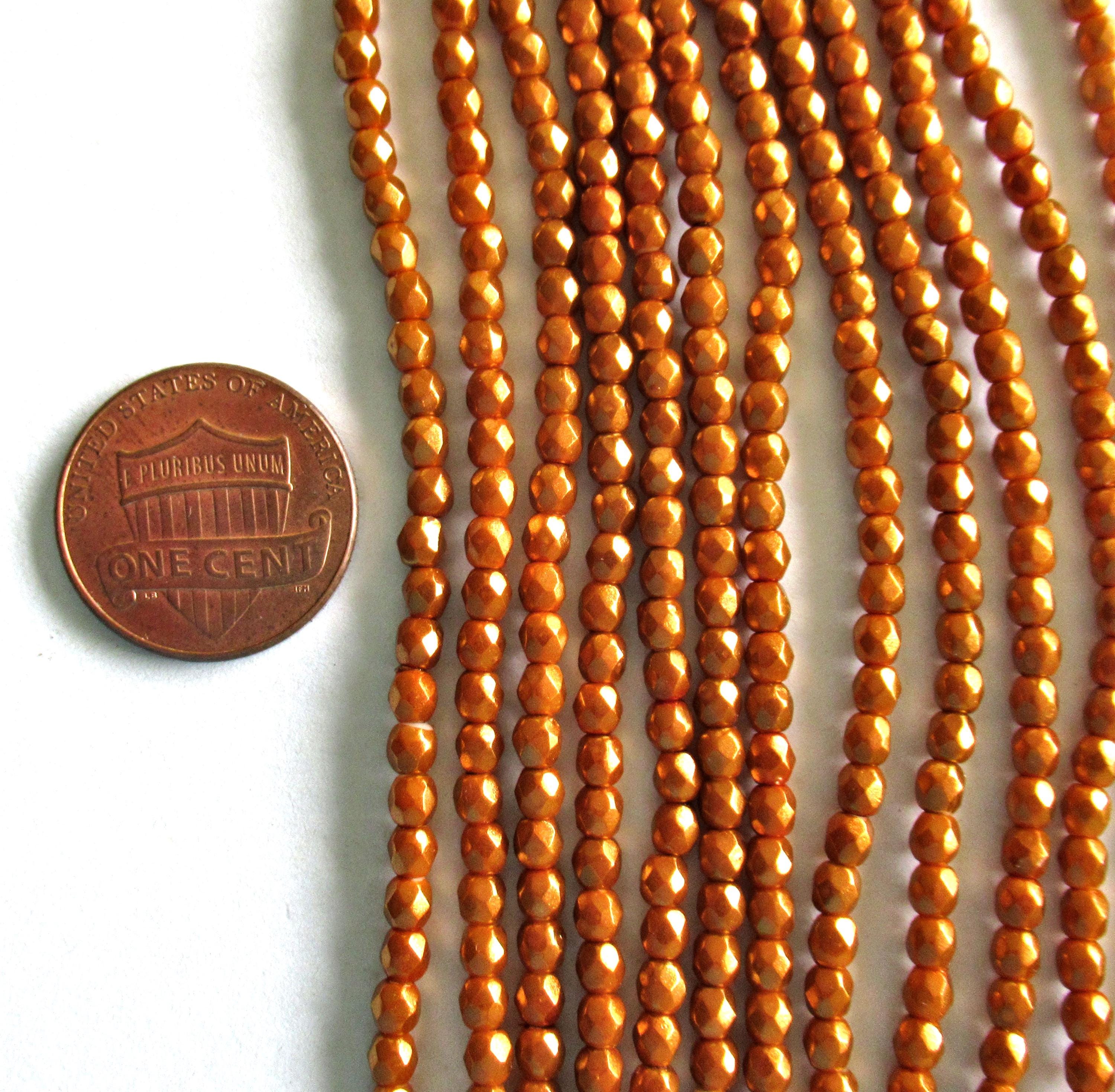 50 3mm Czech glass beads - Halo Ethereal Sandalwood beads - faceted fire polished round - opaque burnt orange beads - C0087