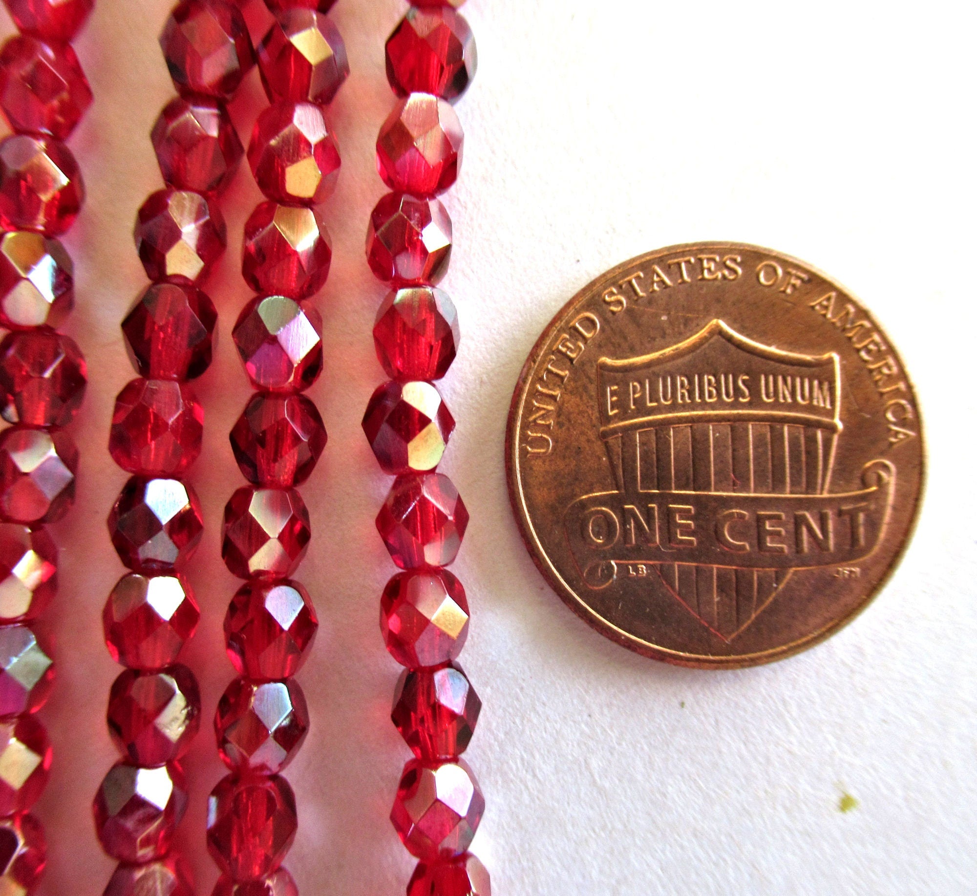 50 4mm Czech glass faceted beads - Ruby Red Celsian - fire polished round beads, C0007