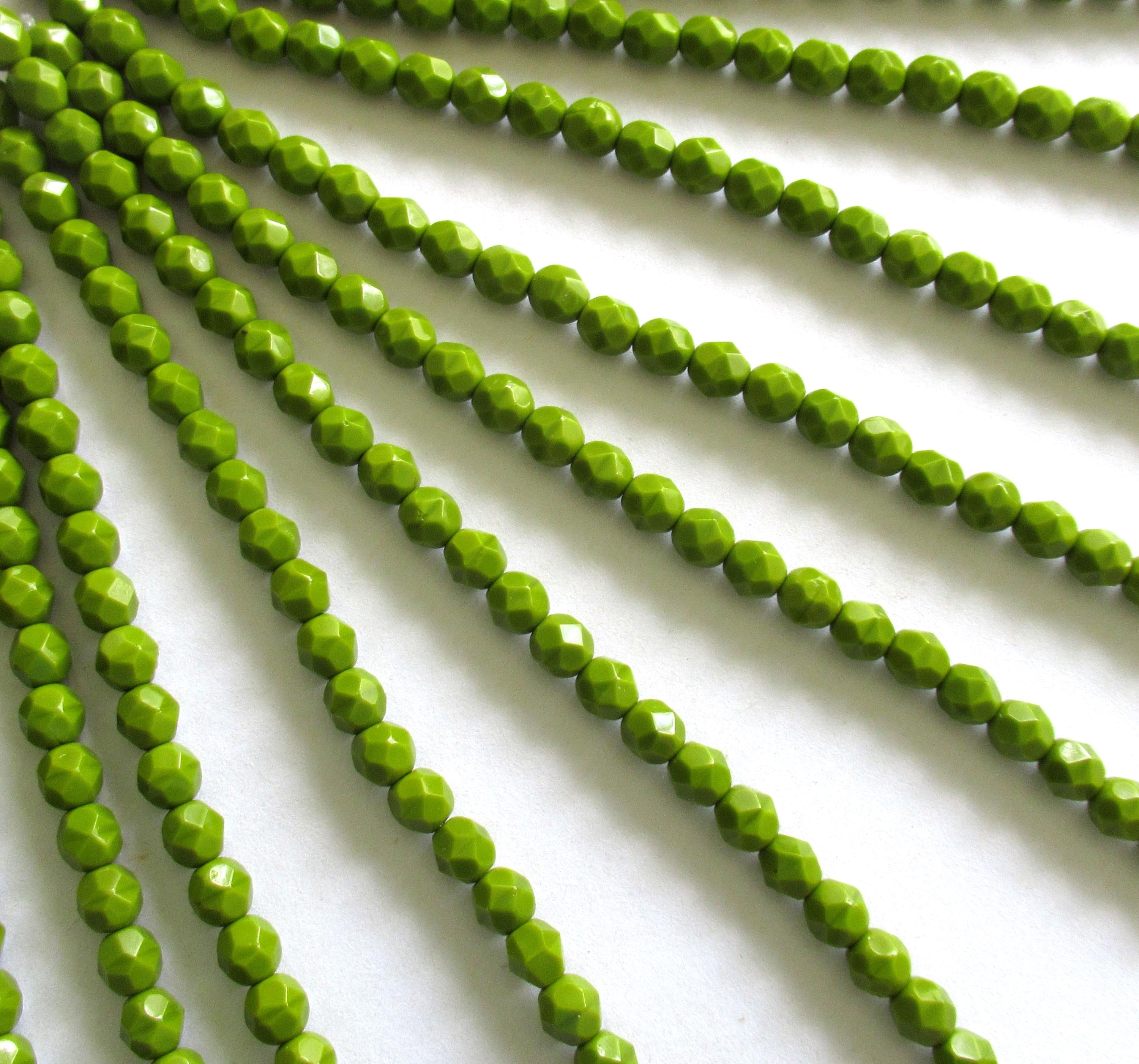 25 6mm Czech glass beads - opaque olive green or olivine beads - fire polished faceted round beads - C0036