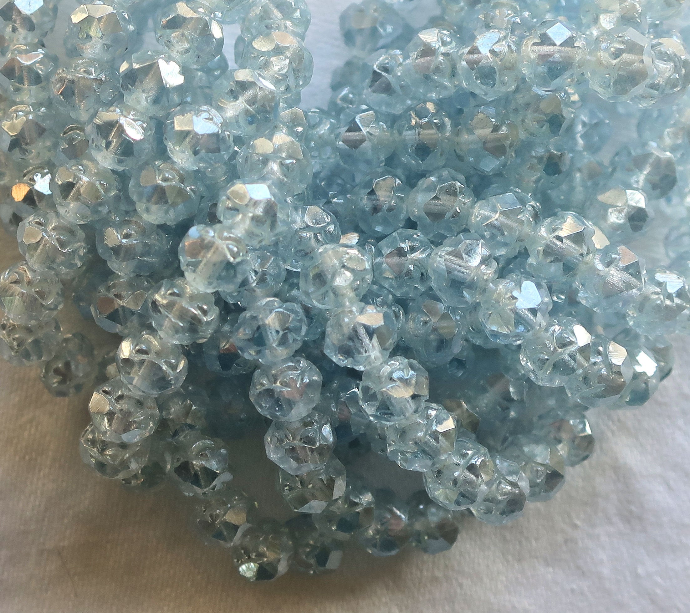 Lot of 25 Czech glass rosebud beads - Luster light sapphire 5 x 6mm - faceted, fire polished, antique cut beads C1801