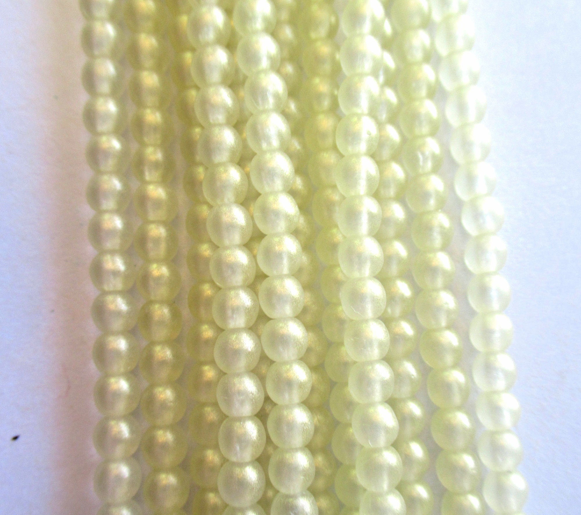 100 4mm Czech glass druk beads - Sueded Gold jonquil lemon yellow smooth round druks - C0055