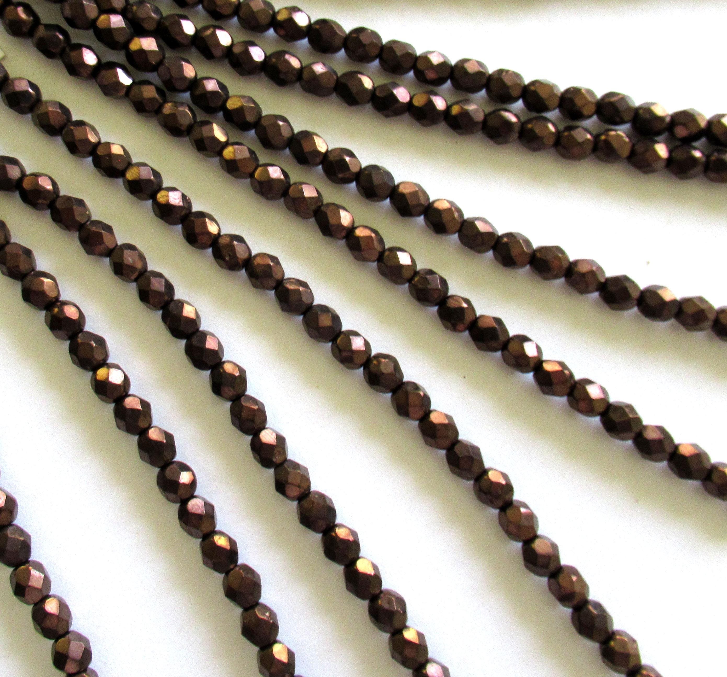25 6mm Czech glass beads - dark bronze - metallic brown beads - fire polished faceted round beads - C0027