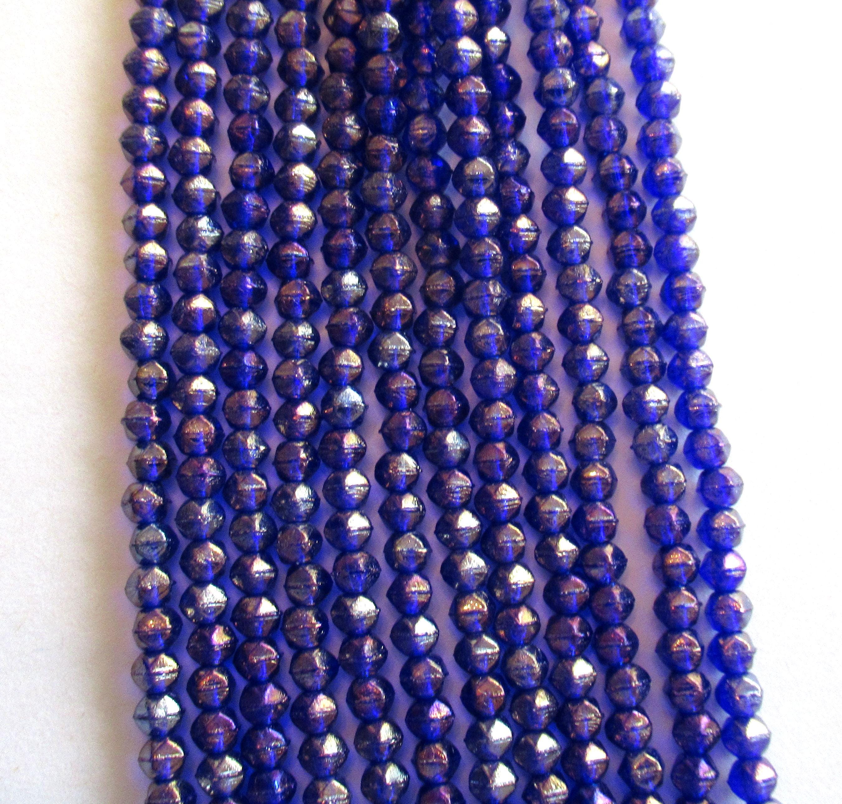 100 3mm English cut Czech glass beads - Luster Iris Cobalt Blue spacer beads - pressed glass beads - C0028