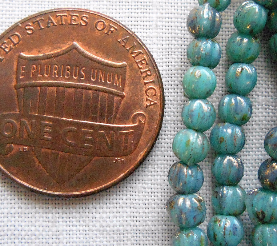 Lot of 100 3mm Opaque Turquoise Blue Green Bronze Picsso Czech pressed glass melon beads C1850