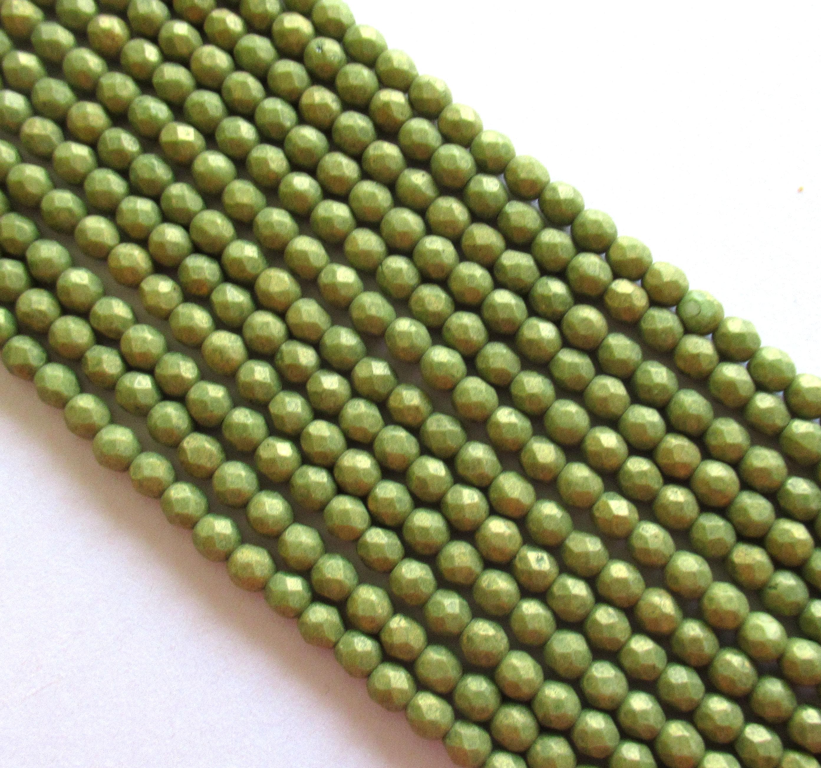50 4mm Czech glass beads - opaque pacifica avocado green - fire polished faceted round beads - C0027