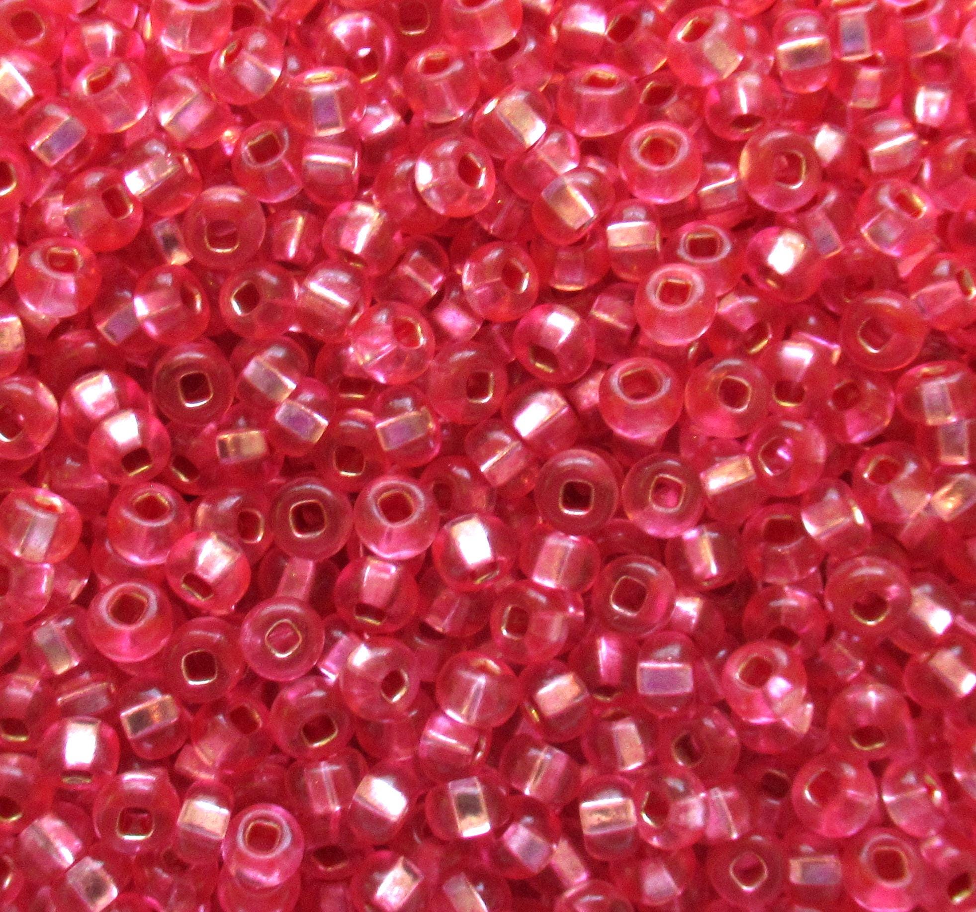24 grams Czech glass Preciosa Rocaille 6/0 seed beads - transparent pink silver lined bead - size 6 seed beads - 4mm spacer beads - C00431