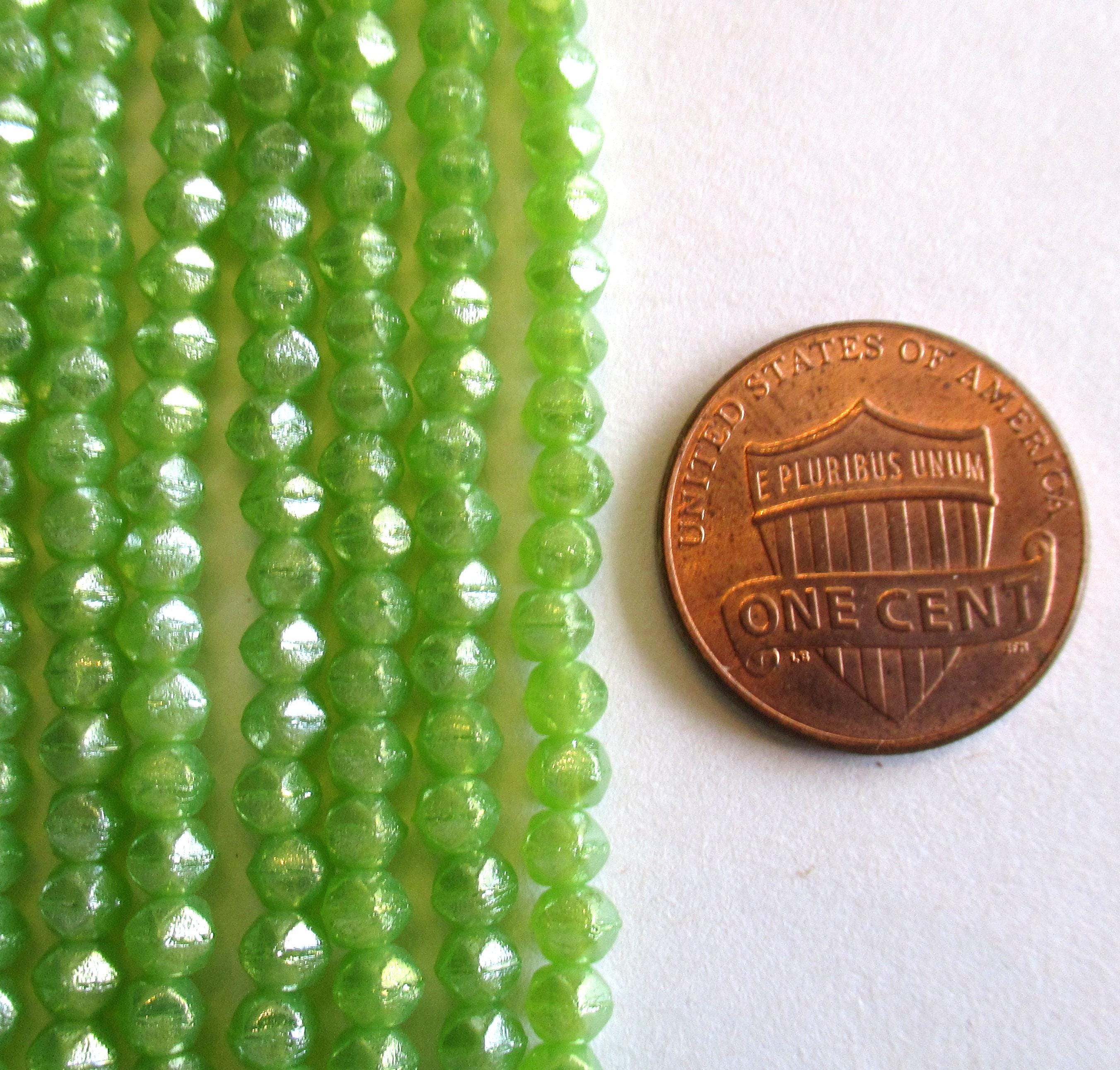 100 3mm English cut Czech glass beads - luster iris milky dark peridot green spacer beads - pressed glass beads - C0019