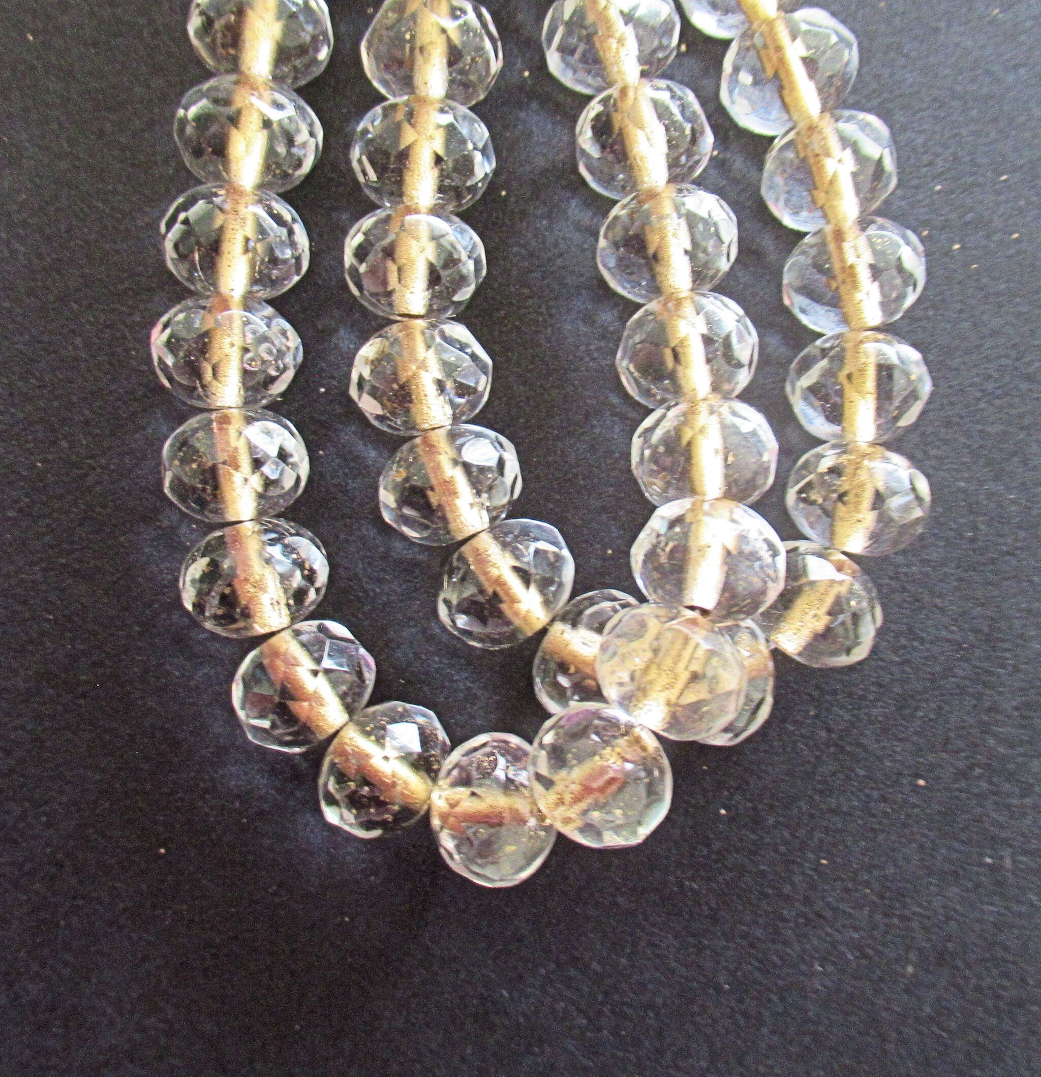 25 Czech glass puffy rondelle or donut beads - 5 x 7mm crystal clear gold lined beads - fire polished faceted rondelles 00031