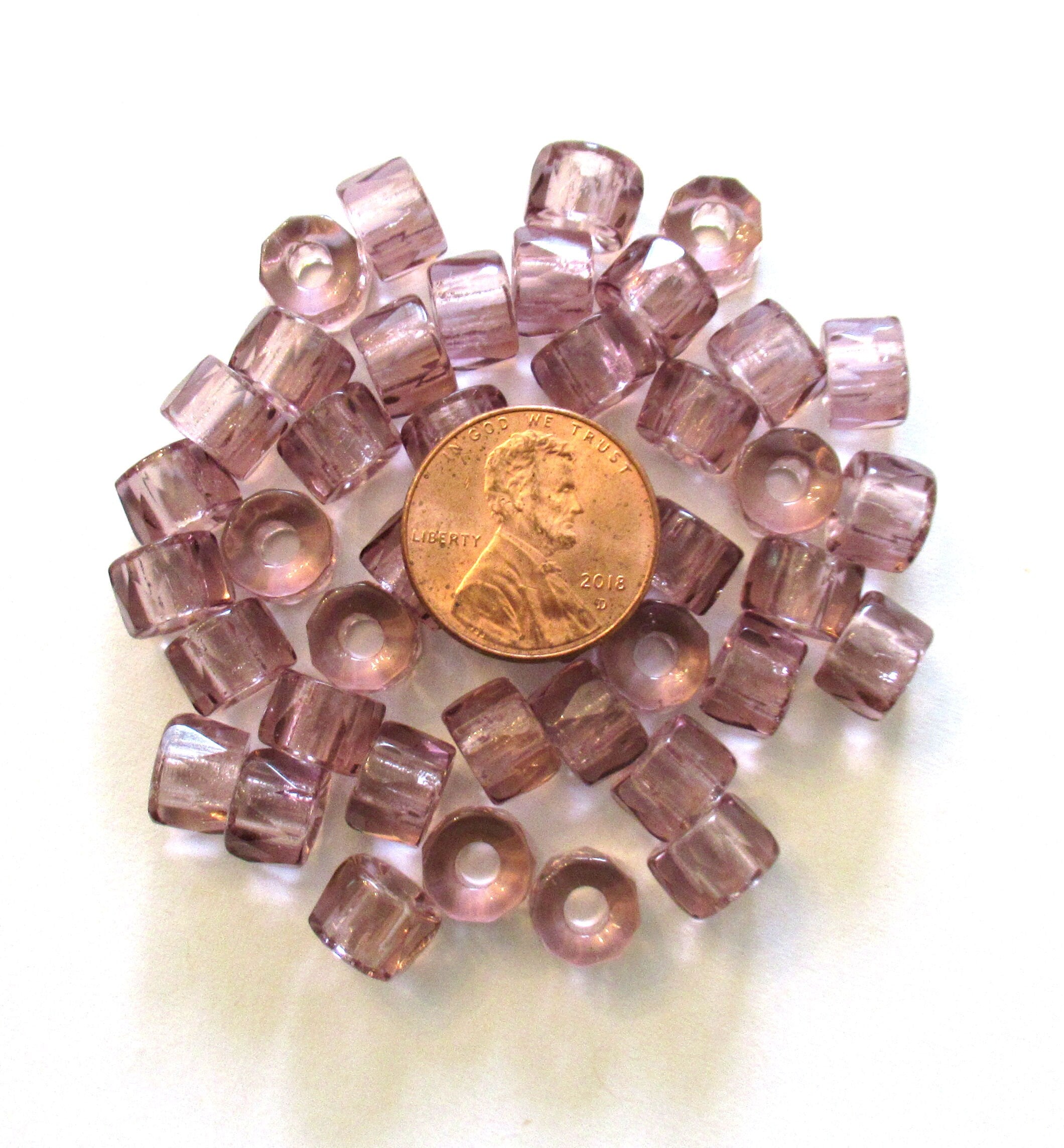 Lot of 25 9mm faceted Czech glass pony beads - light amethyst crow, roller beads - large hole purple faceted fire polished beads C00191
