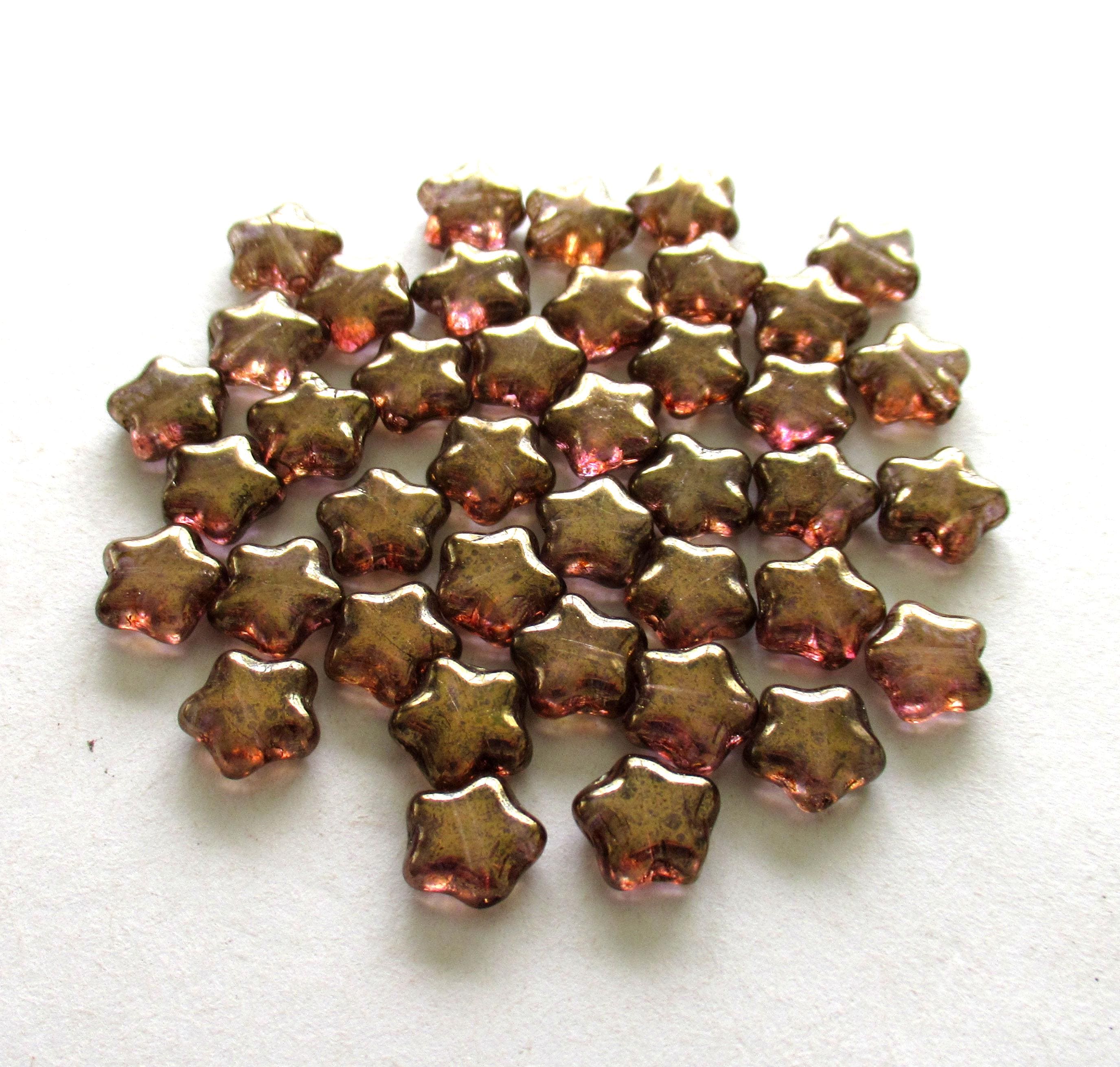25 8mm Czech glass star beads - iridescent lumi brown pressed glass beads - C0067