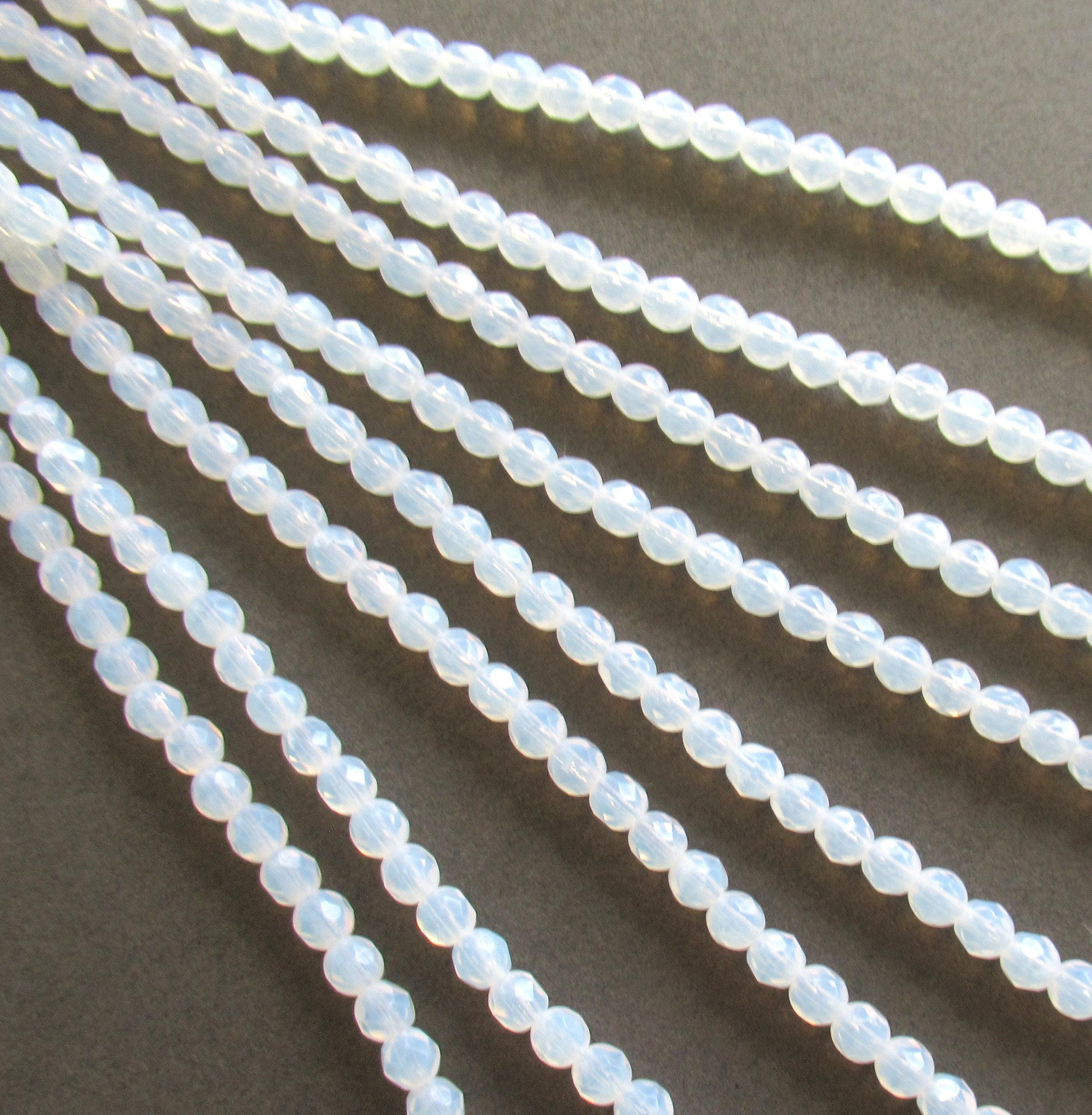 50 4mm milky white Czech glass beads - translucent white opal - fire polished faceted round beads - C0055
