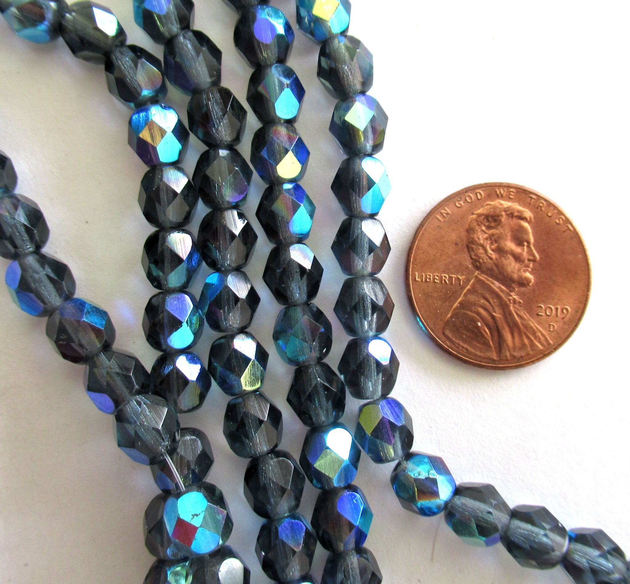 Lot of 25 6mm Montana Blue AB Czech Glass beads - fire polished faceted round glass beads C0092