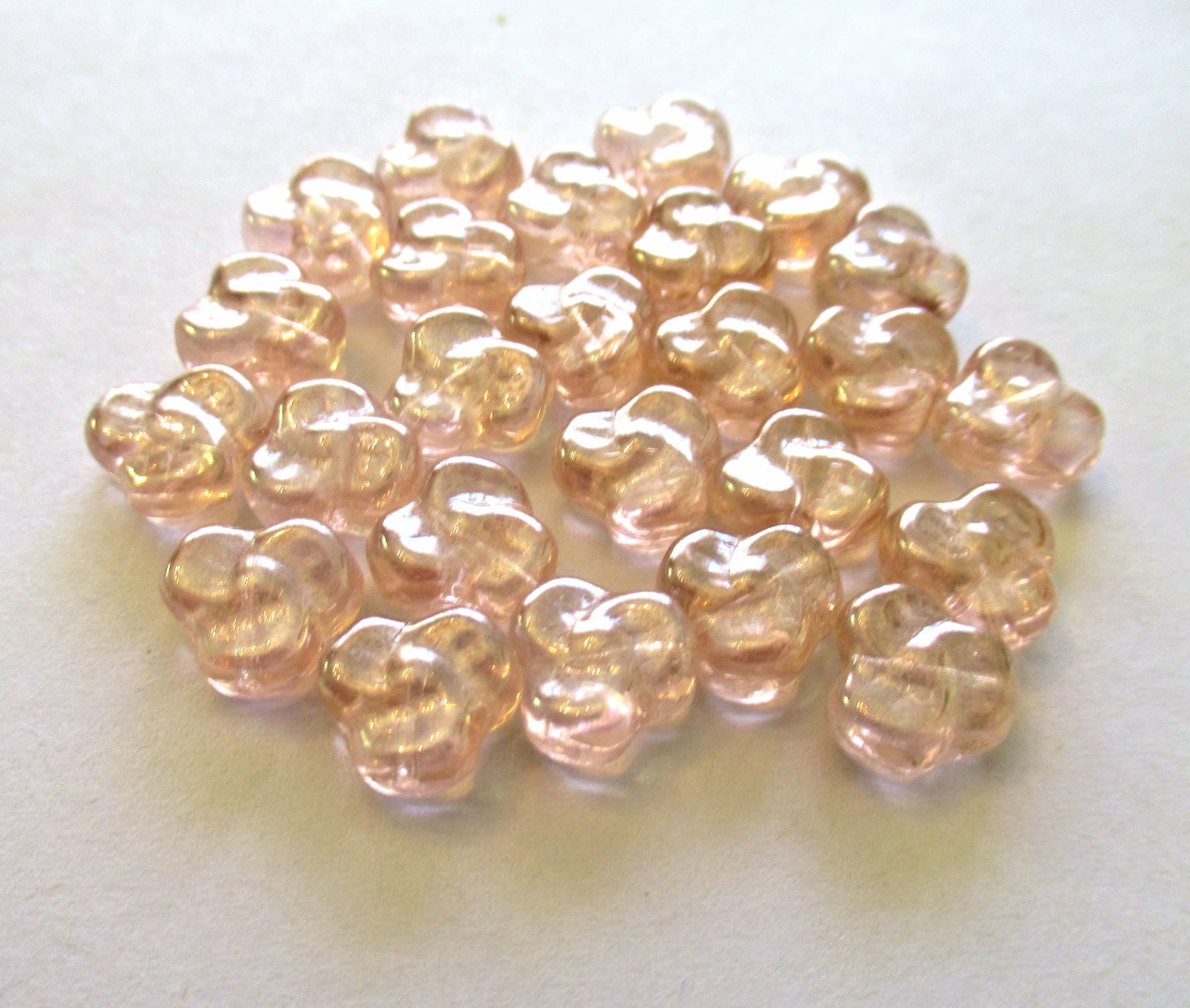 Lot of 25 9mm Czech glass pansy beads - transparent luster rosaline pink flower beads C0076