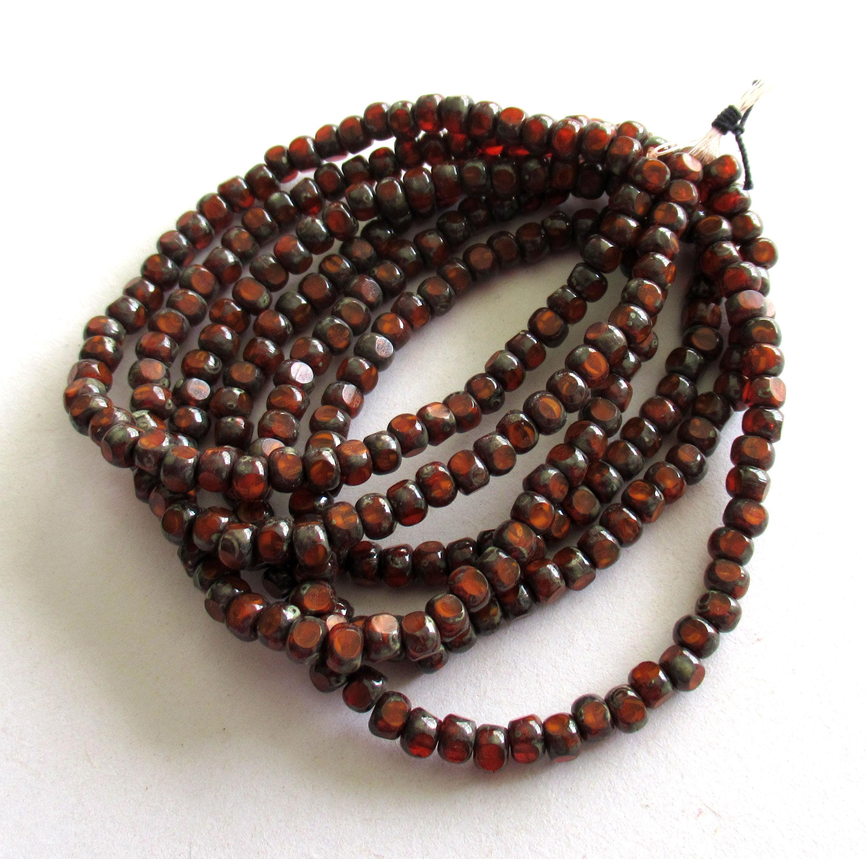 50 Czech glass 6/0 faceted seed beads - rust orange red picasso beads - 3 cut - tri-cut 4 x 3mm beads - rustic earthy beads C00611