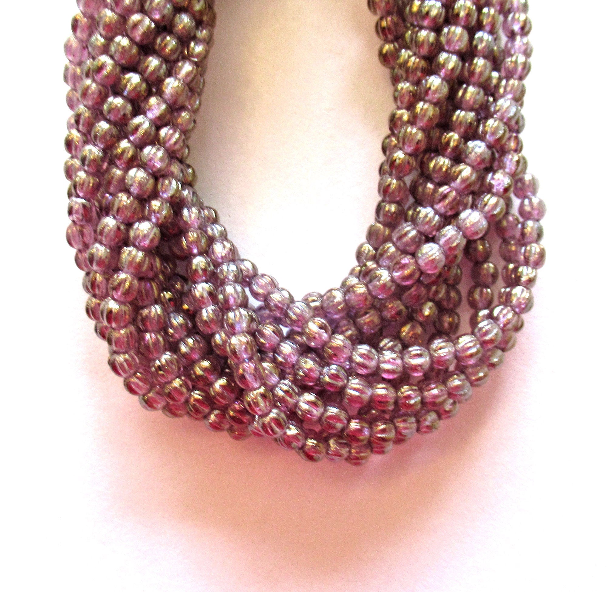 100 3mm Czech glass melon beads - transparent Luster Iris Amethyst melon beads - pressed glass purple beads - C0089