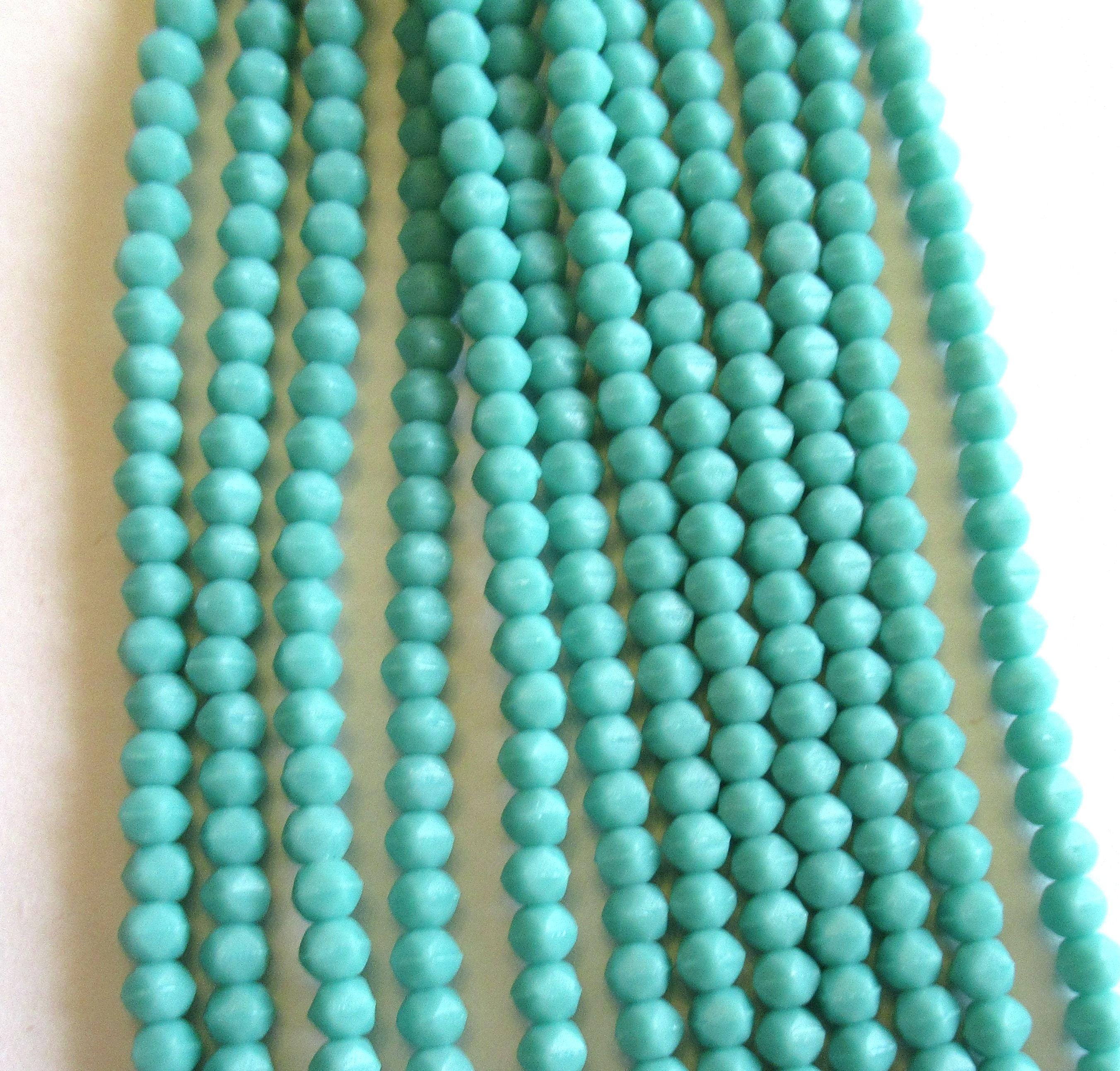 100 3mm English cut Czech glass beads - opaque matte turquoise blue green spacer beads - pressed glass beads - C0019