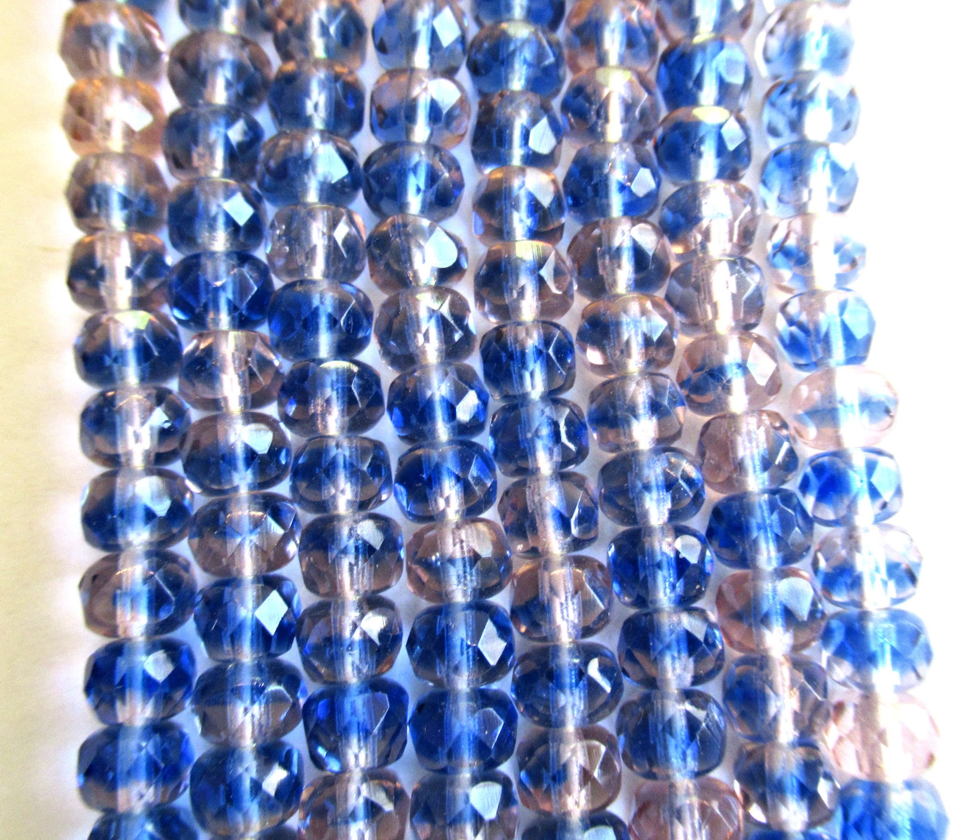 50 small Czech glass puffy rondelle beads - 3 x 5mm pink & blue color mix faceted rondelles 00671