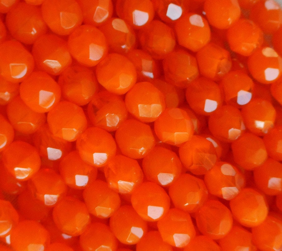 Lot if 25 6mm Orange Opal Multi Czech glass beads, faceted fire polished round beads C7401