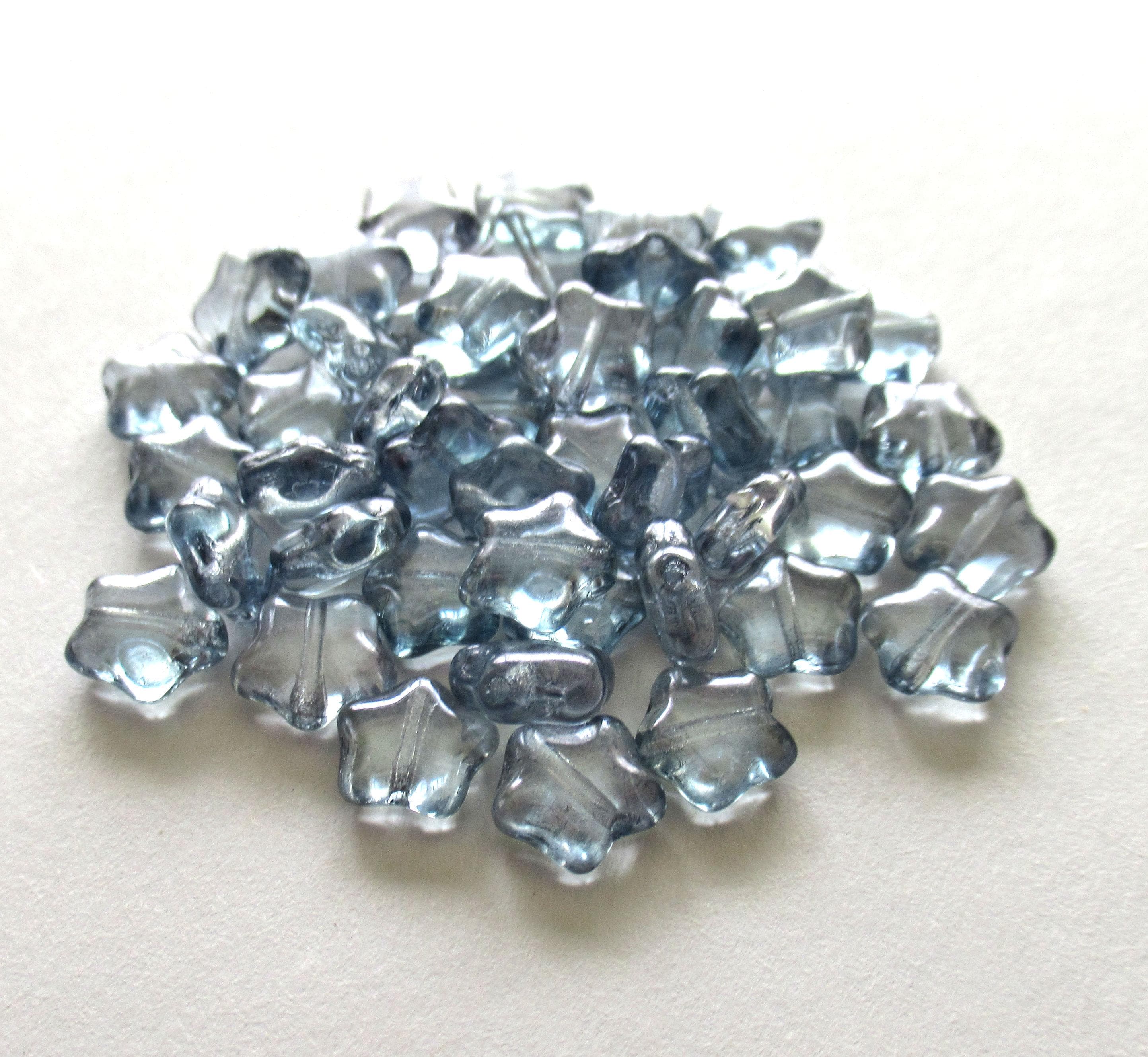 25 8mm Czech glass star beads - lumi blue - pressed glass beads - C0067