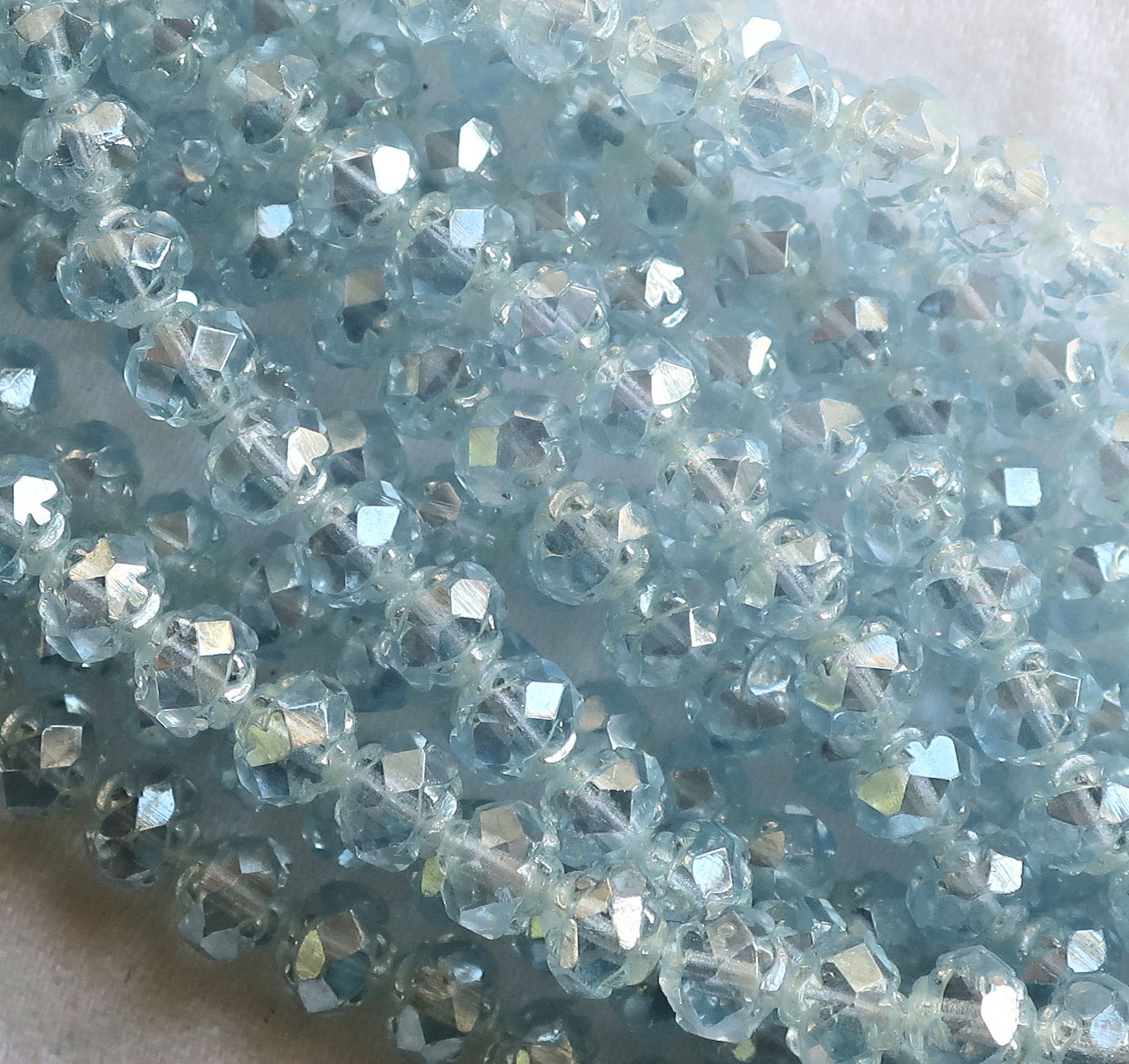 Lot of 25 Czech glass rosebud beads - Luster light sapphire 5 x 6mm - faceted, fire polished, antique cut beads C1801