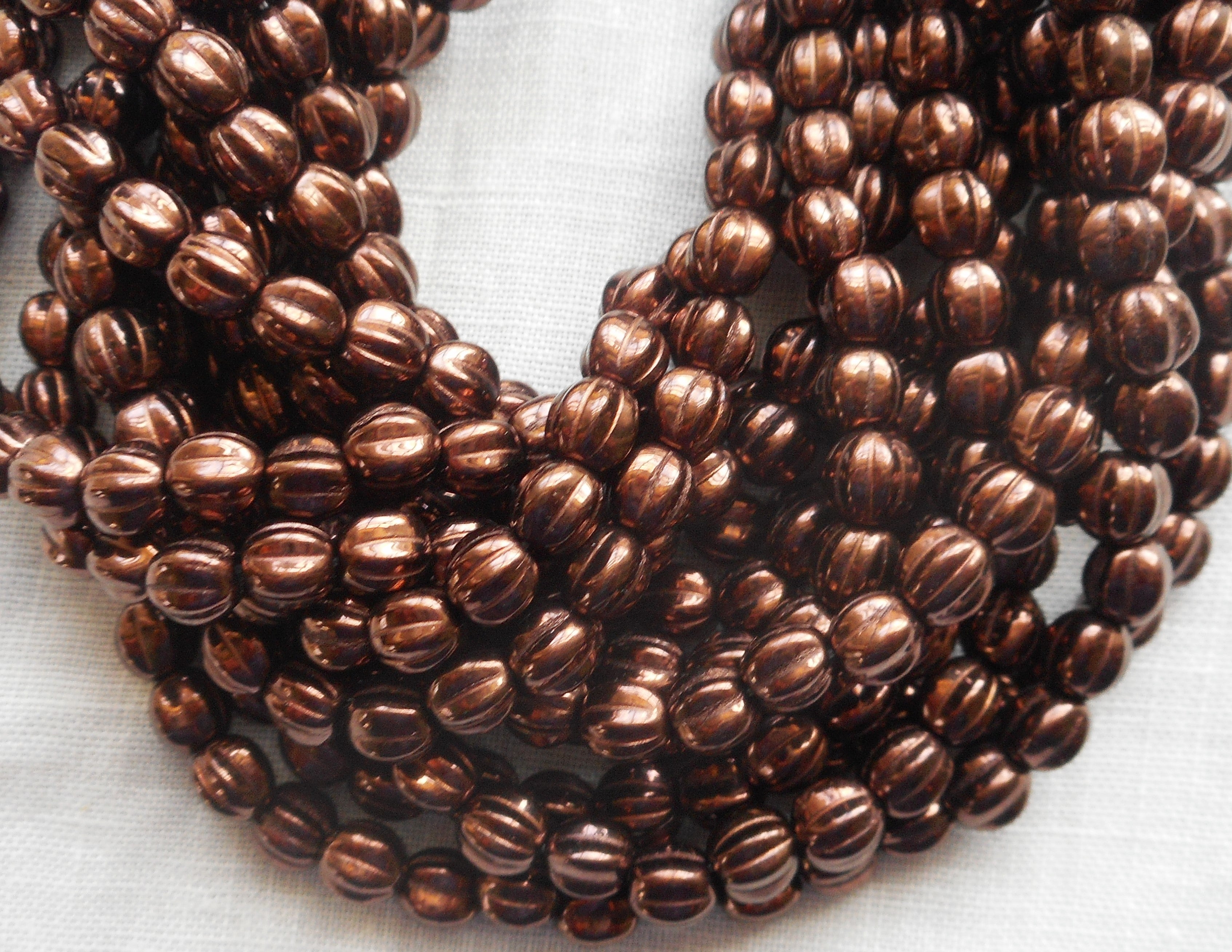 Fifty 5mm Metallic Dark Bronze, Brown glass melon beads, Pressed glass Czech beads C33150