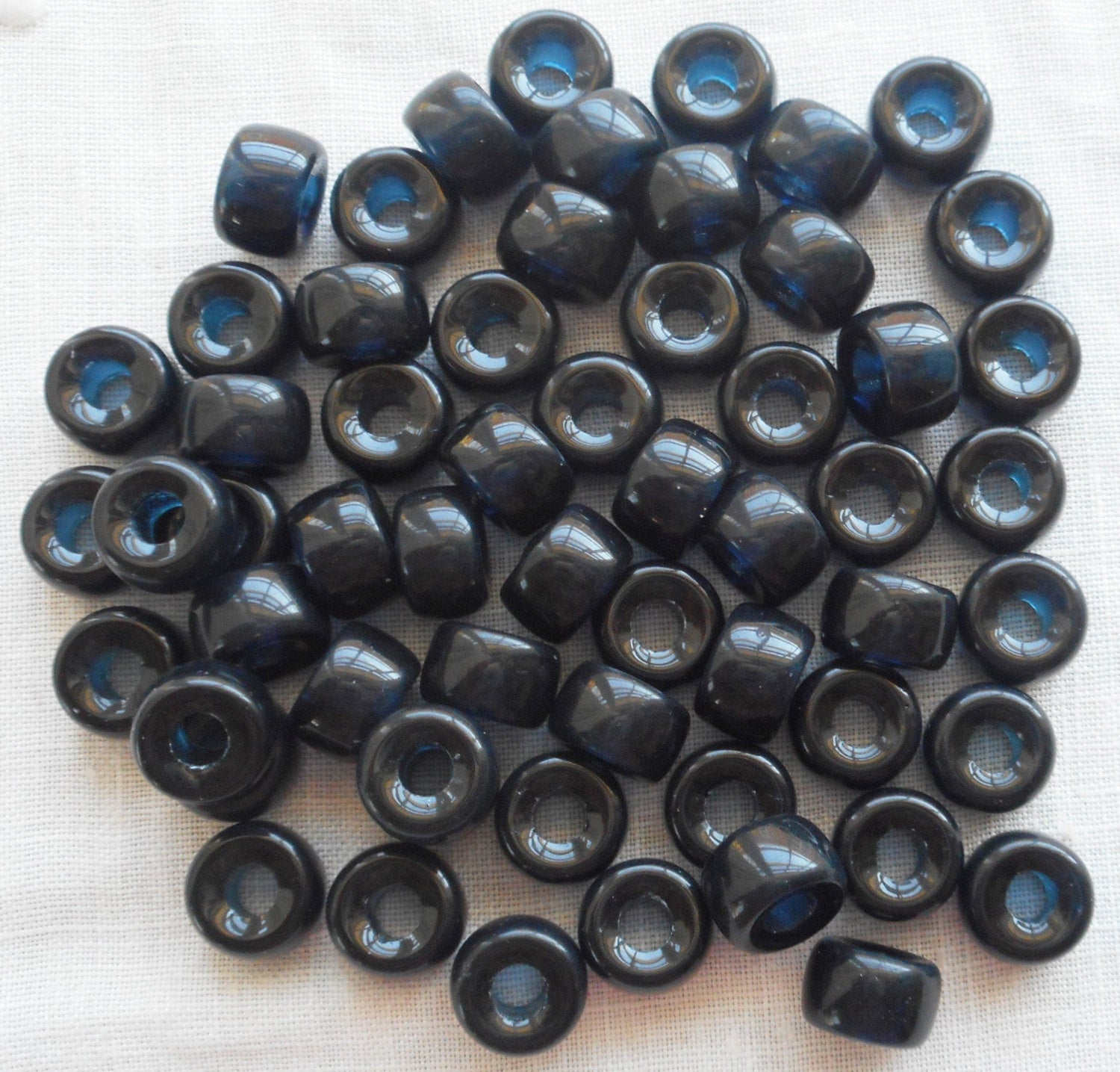 25 9mm Czech Montana Blue glass pony roller beads, large hole crow beads, C7601
