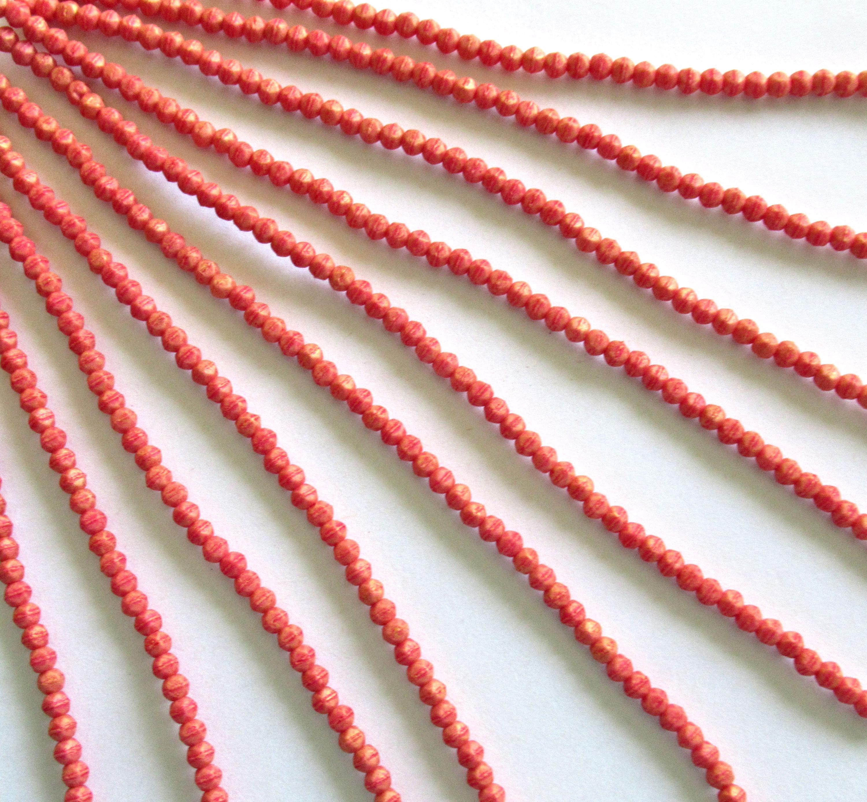 100 3mm English cut Czech glass beads - Pacifica Strawberry - opaque dark pink beads - pressed glass spacer beads - C0077