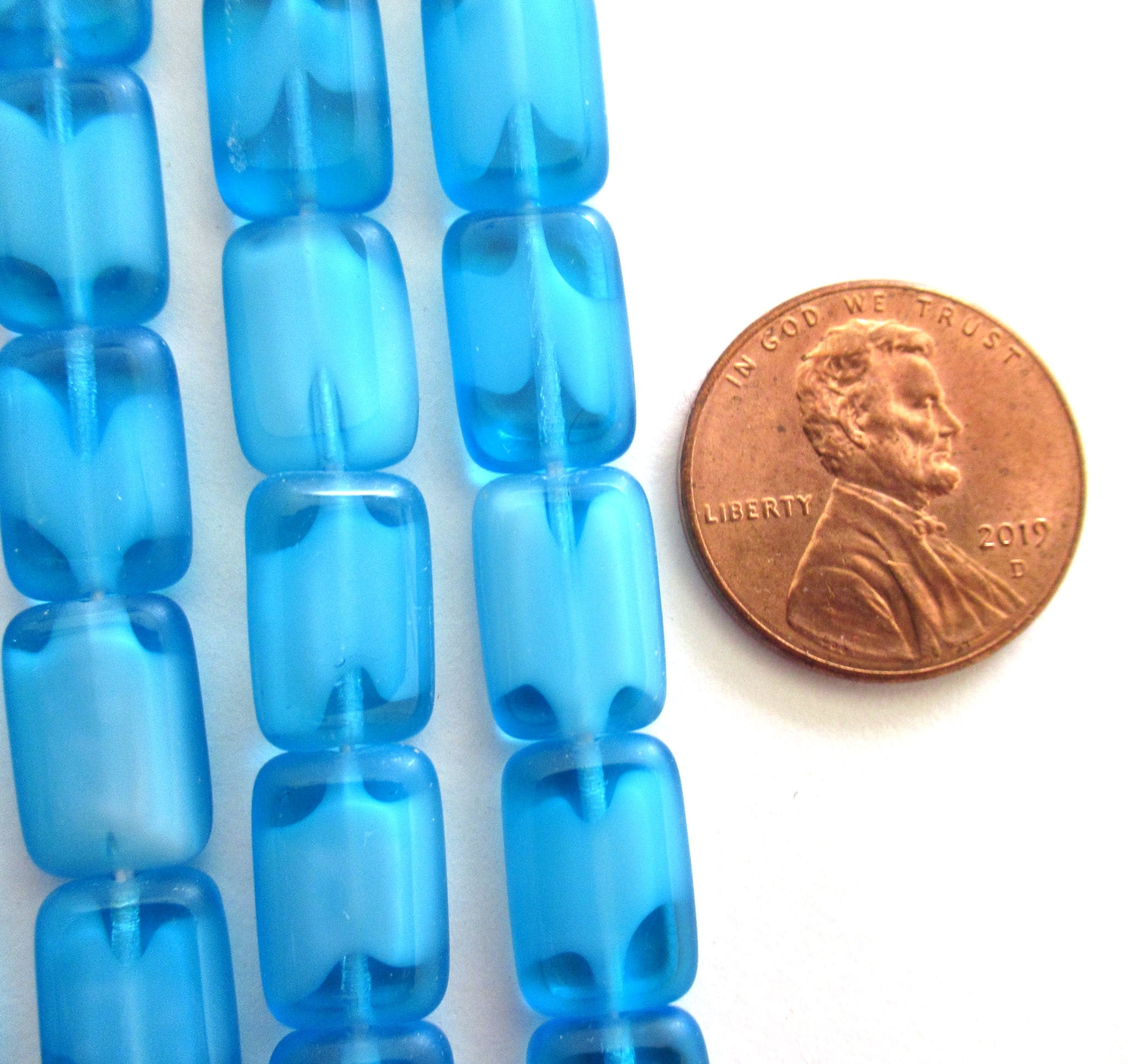 24 rectangular Czech glass beads - transparent & opaque aqua blue mix  - table cut rectangle beads -12mm x 8mm - C00641