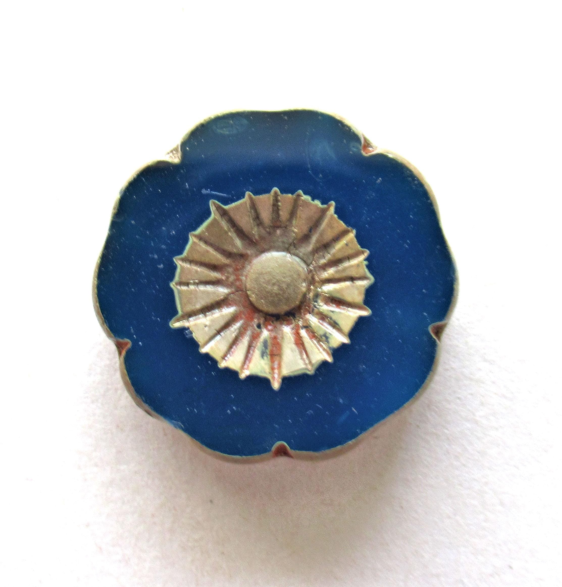 Two large 22mm Czech glass flower beads - Table cut carved blue picasso beads - Hawaiian hibiscus focal flower beads - 00881