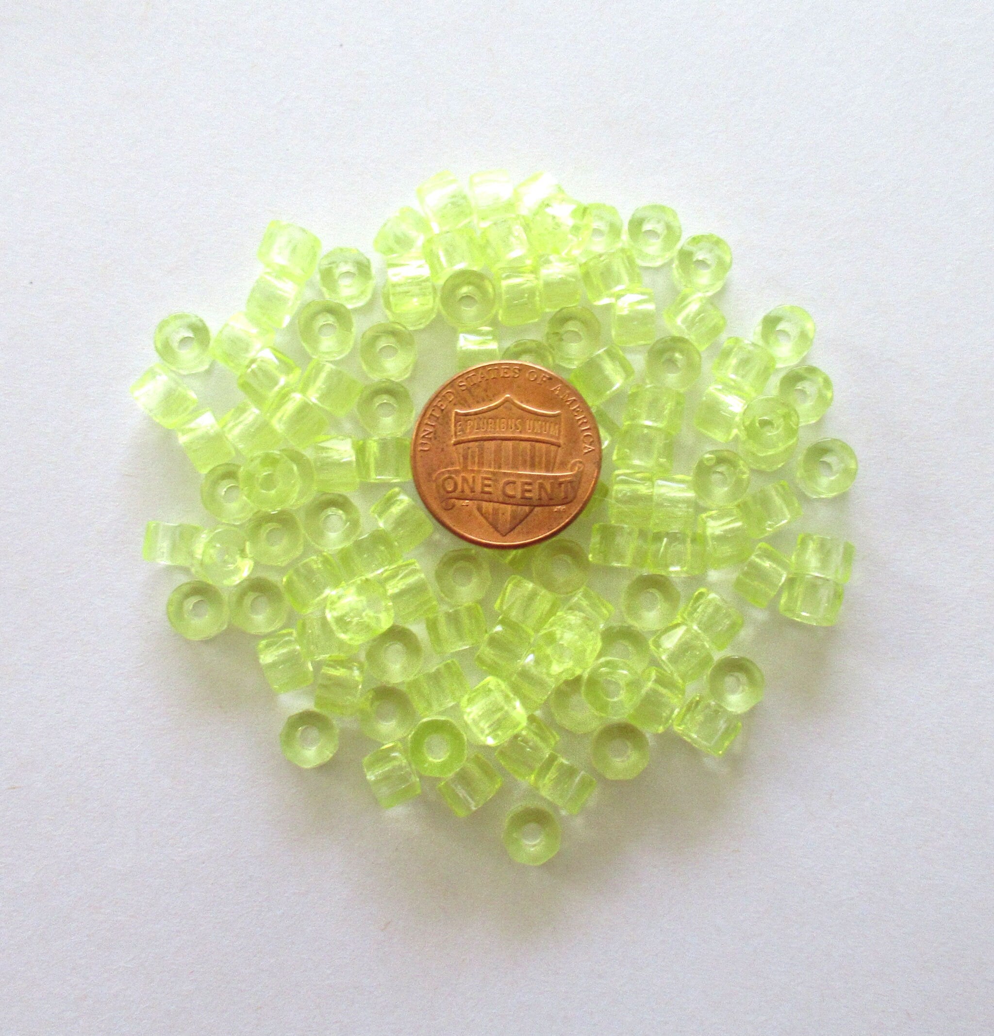 Fifty 6mm faceted jonquil yellow Czech glass pony roller beads - large hole crow beads - C00012