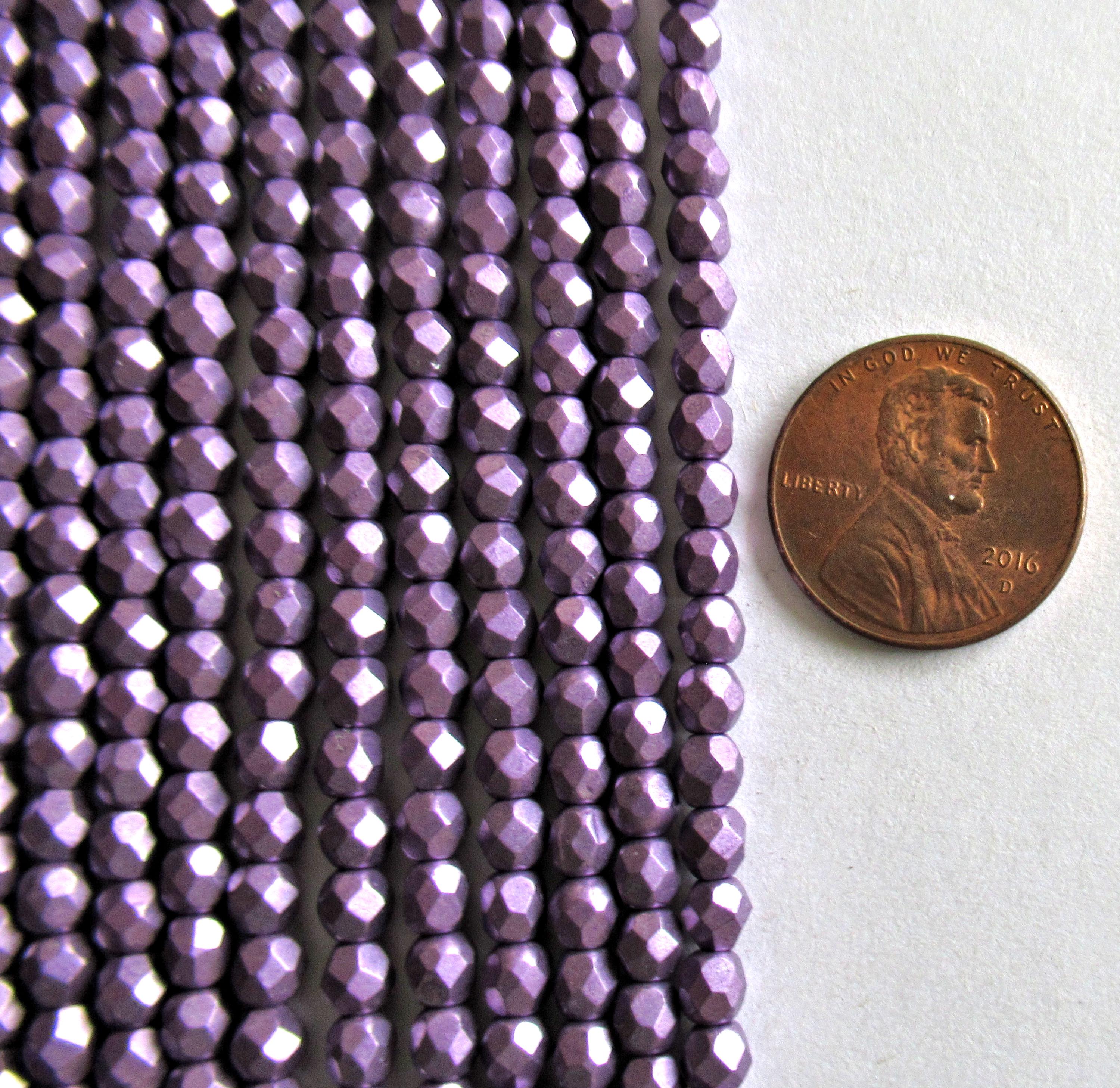 50 4mm Czech glass beads - Saturated Metallic Grapeade beads - purple metallic beads - faceted fire polished beads - 0055